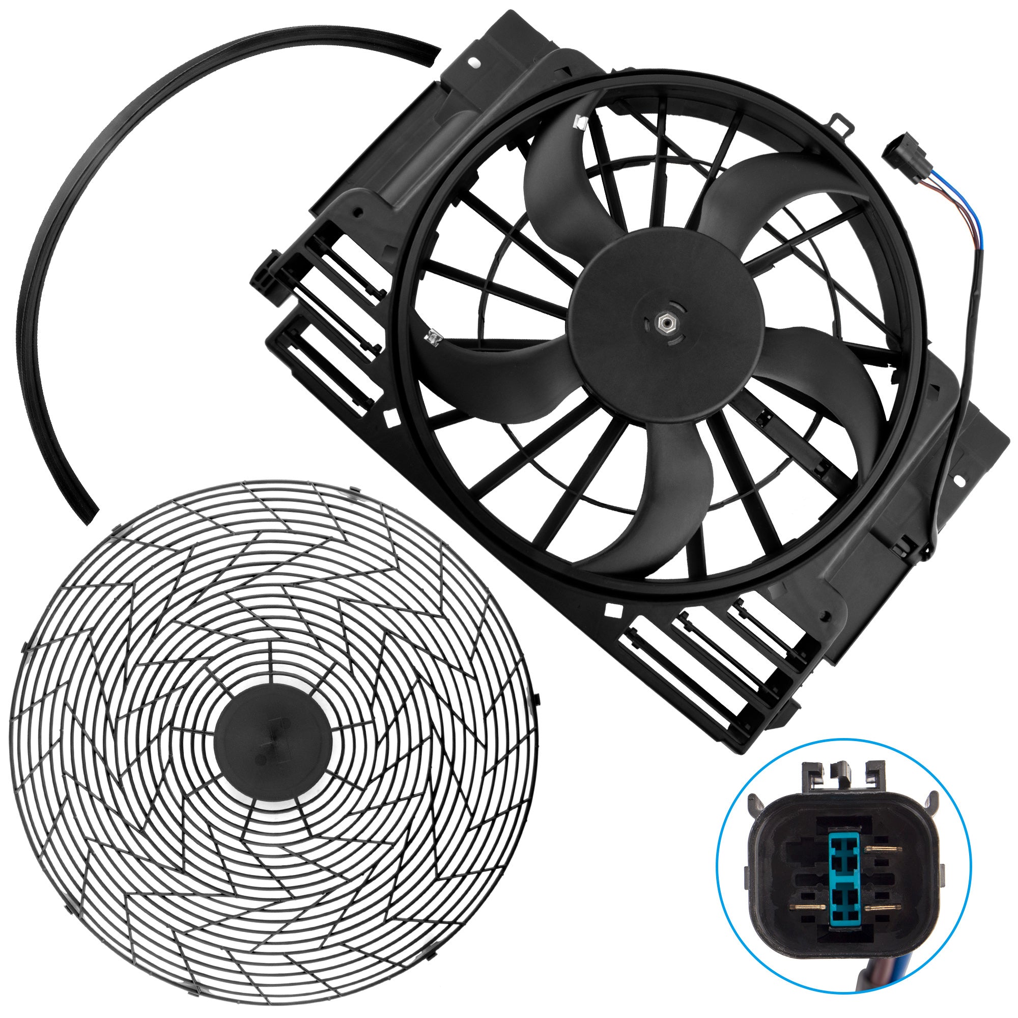 BOXI A/C Condenser Cooling Fan Assembly Fits for BMW E53 X5 2000 2001 2002 2003 2004 2005 2006