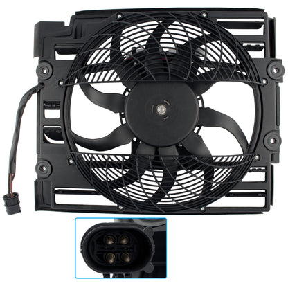 BOXI 621-204 Condenser Cooling Fan Assembly Fits for BMW E39 5Series 528i 2.8L 540i 4.4L 1997 1998