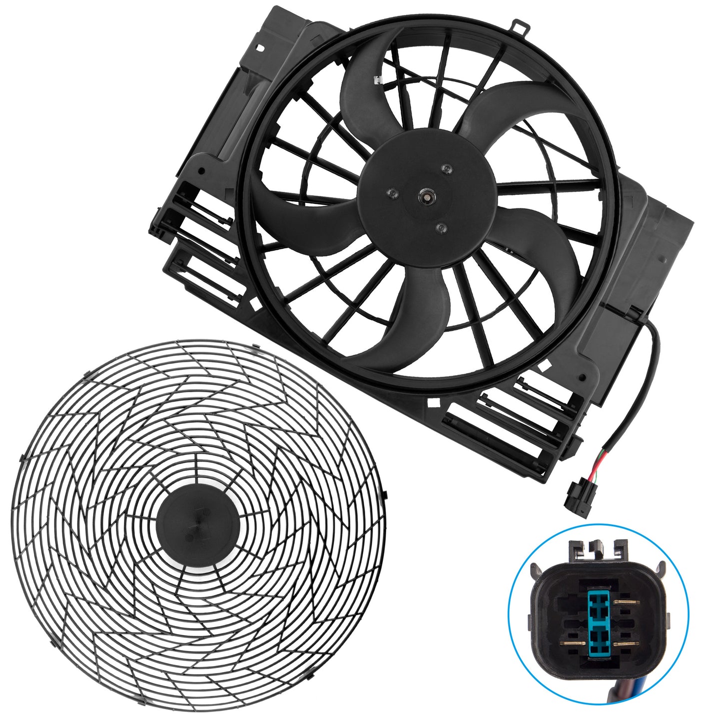 BOXI Auxiliary Condenser Brushless Cooling Fan Assembly Fit for B-M-W X5 3.0L 4.4L 4.6L 4.8L