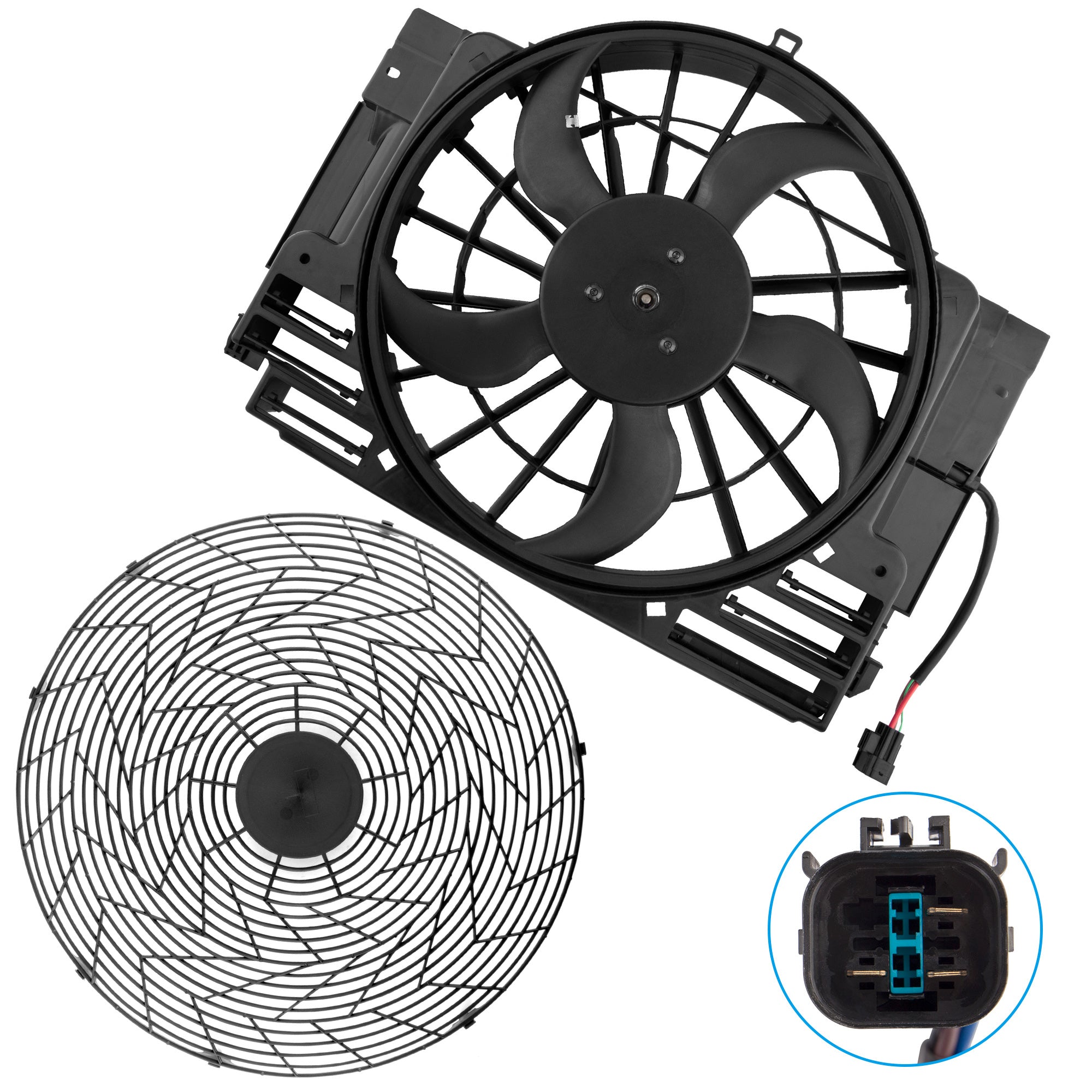 BOXI Auxiliary Condenser Brushless Cooling Fan Assembly Fit for B-M-W X5 3.0L 4.4L 4.6L 4.8L