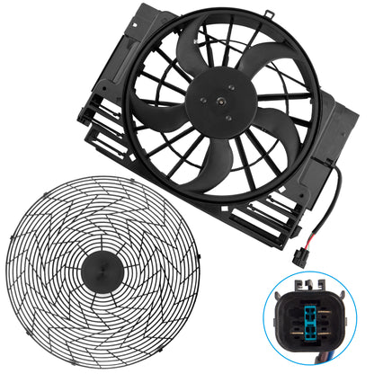 BOXI Auxiliary Condenser Brushless Cooling Fan Assembly Fit for B-M-W X5 3.0L 4.4L 4.6L 4.8L