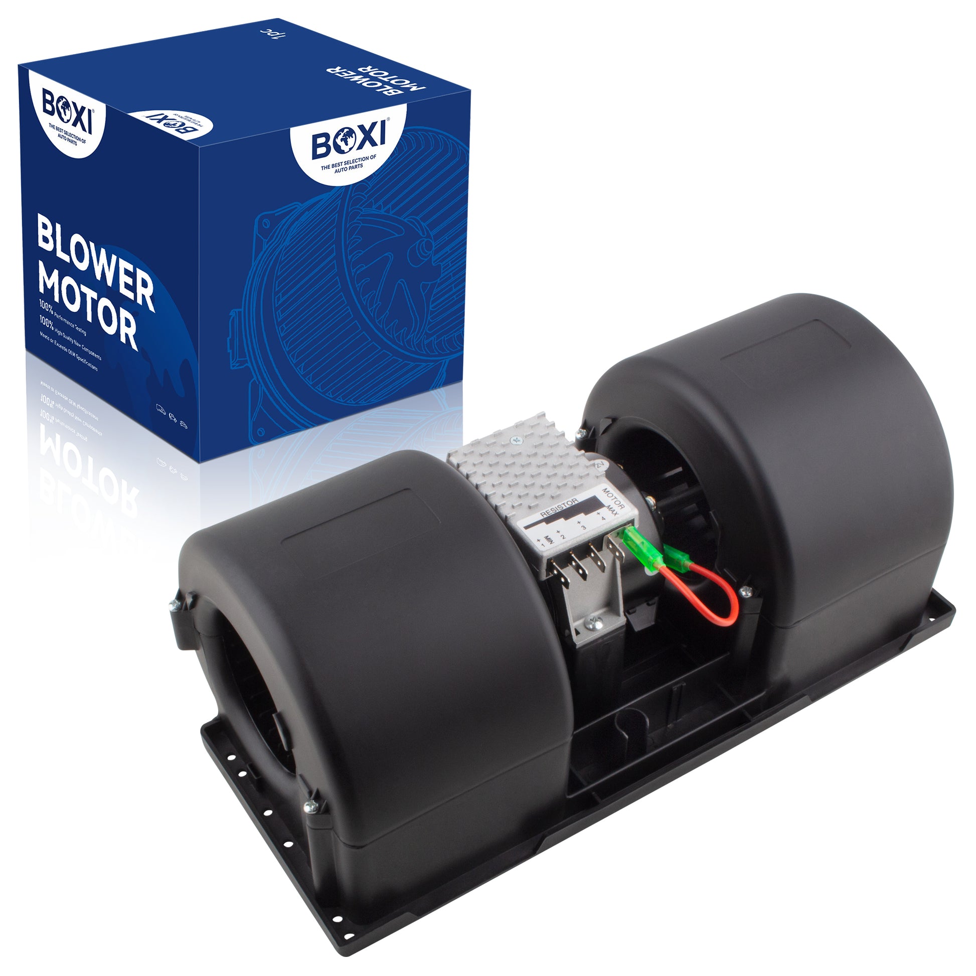 BOXI Blower Motor Assembly Fits for Dual Wheel 12 V with 3 Speed Resistor