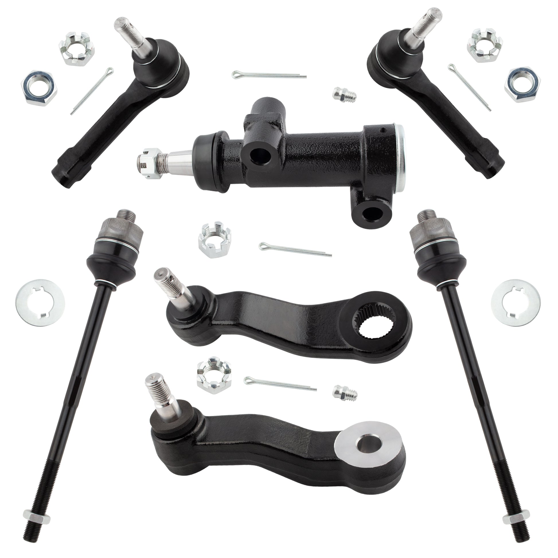 BOXI 7pc Front Tie Rods + Idler & Pitman Arms [4-Groove] Fit for Cadillac Escalade for Chevy
