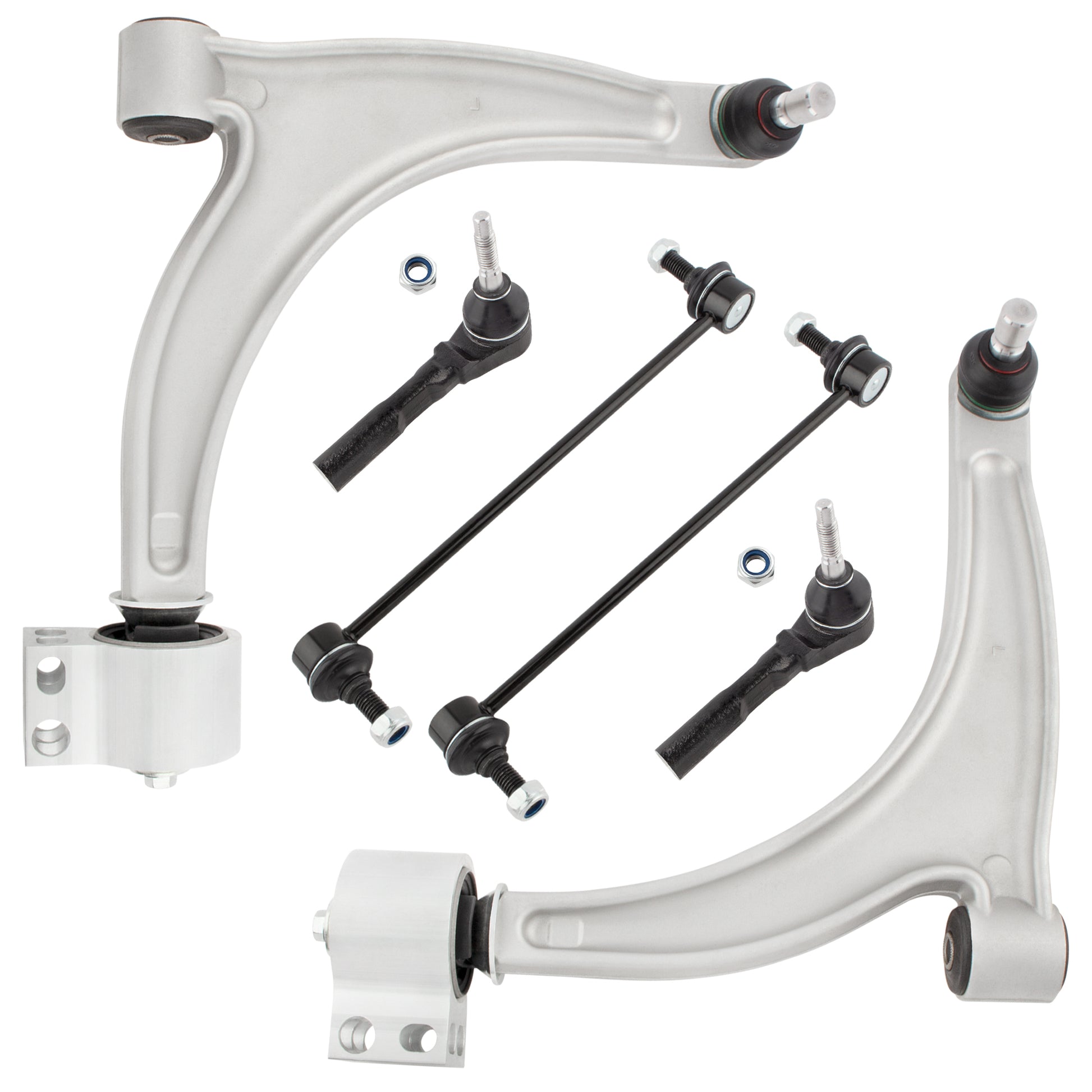 BOXI (Set of 6) Front Lower Control Arms + Tie Rod Ends + Sway Bar End Lins Fit for Chevy Malibu