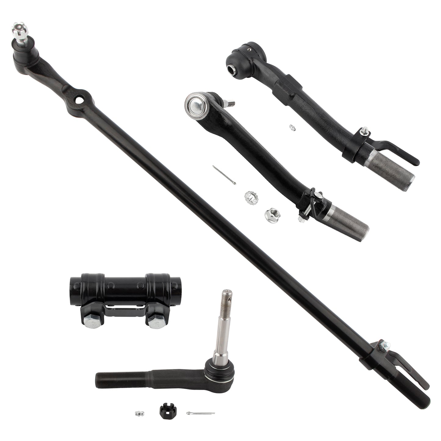 BOXI (Set of 5) Front Suspension Outer Tie Rods + Tie Rod Adjusting Sleeve + Drag Link Fit for Ford