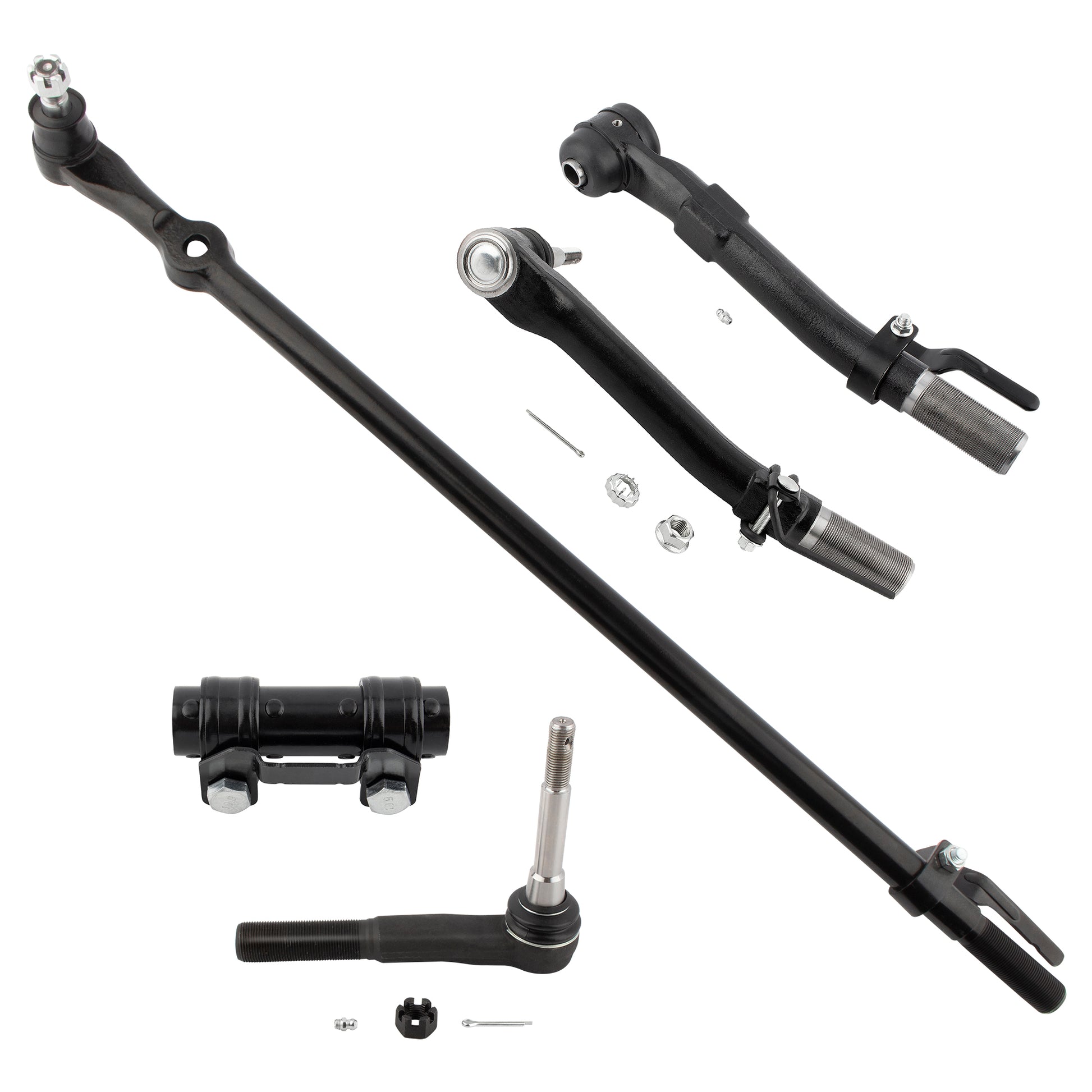 BOXI (Set of 5) Front Suspension Outer Tie Rods + Tie Rod Adjusting Sleeve + Drag Link Fit for Ford