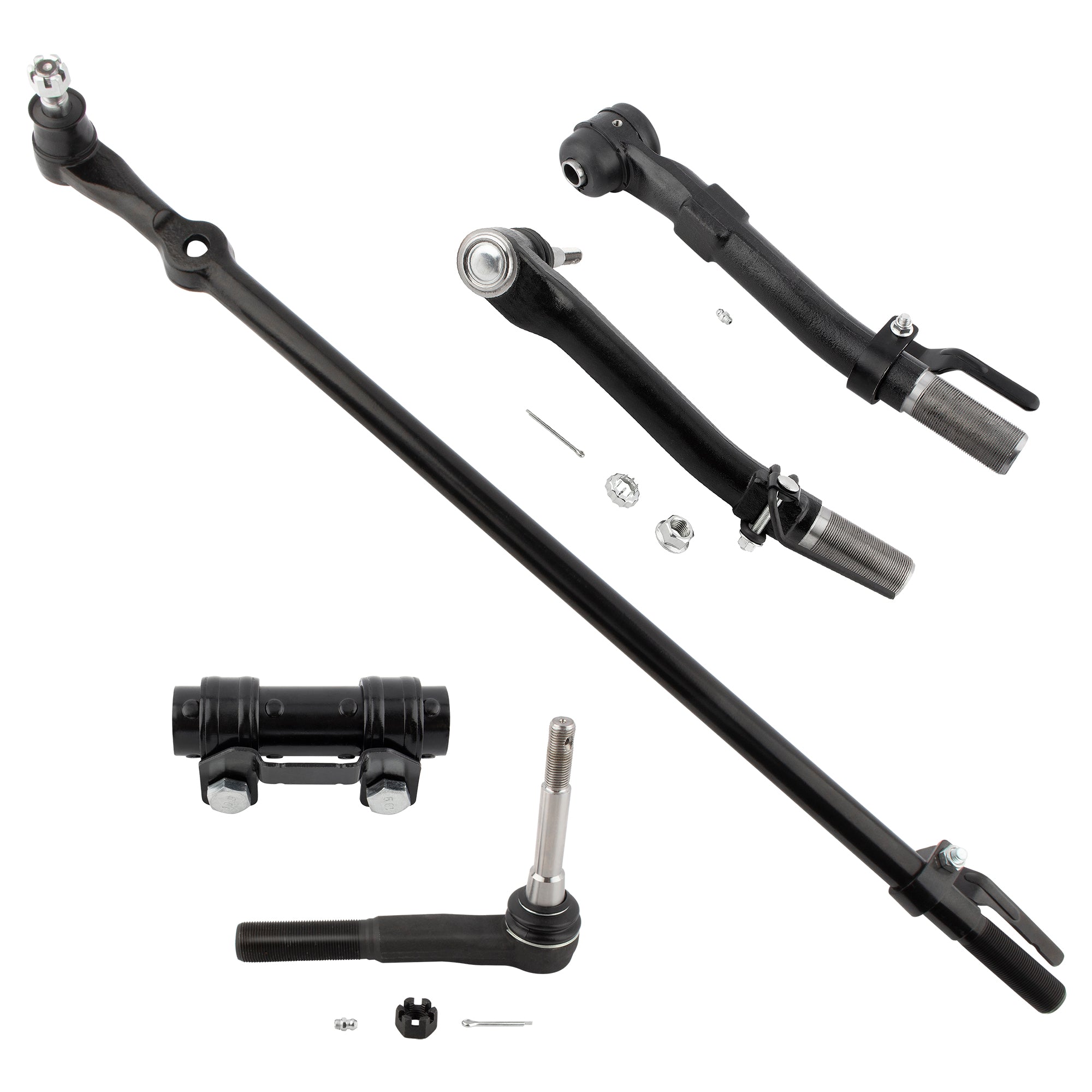 BOXI (Set of 5) Front Suspension Outer Tie Rods + Tie Rod Adjusting Sleeve + Drag Link Fit for Ford