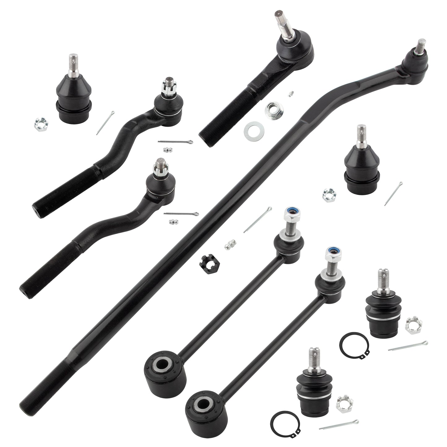 BOXI (Set of 10) Front & Rear Tie Rods + Rear Sway Bars + Front Ball Joints Kit Fit for Jeep