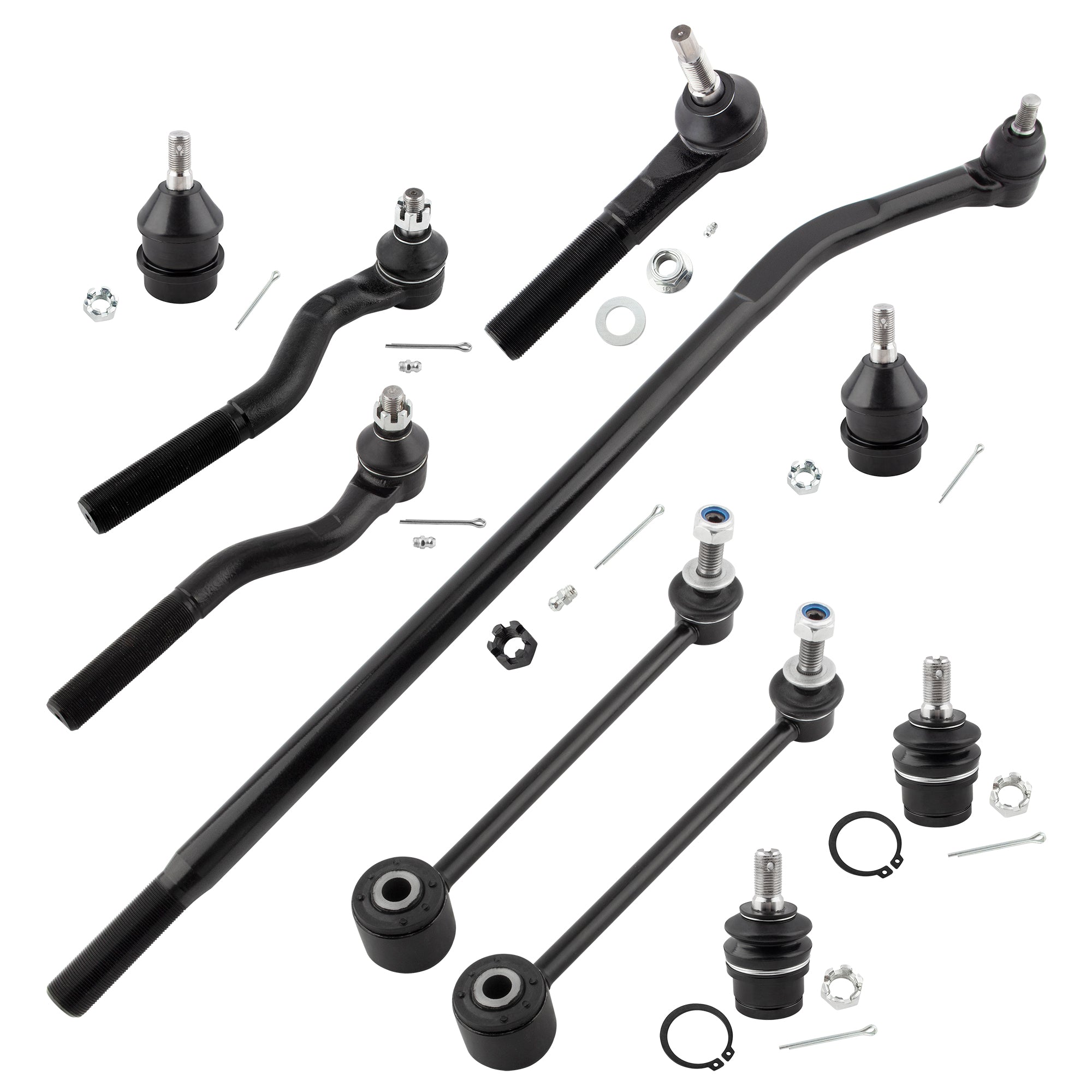 BOXI (Set of 10) Front & Rear Tie Rods + Rear Sway Bars + Front Ball Joints Kit Fit for Jeep