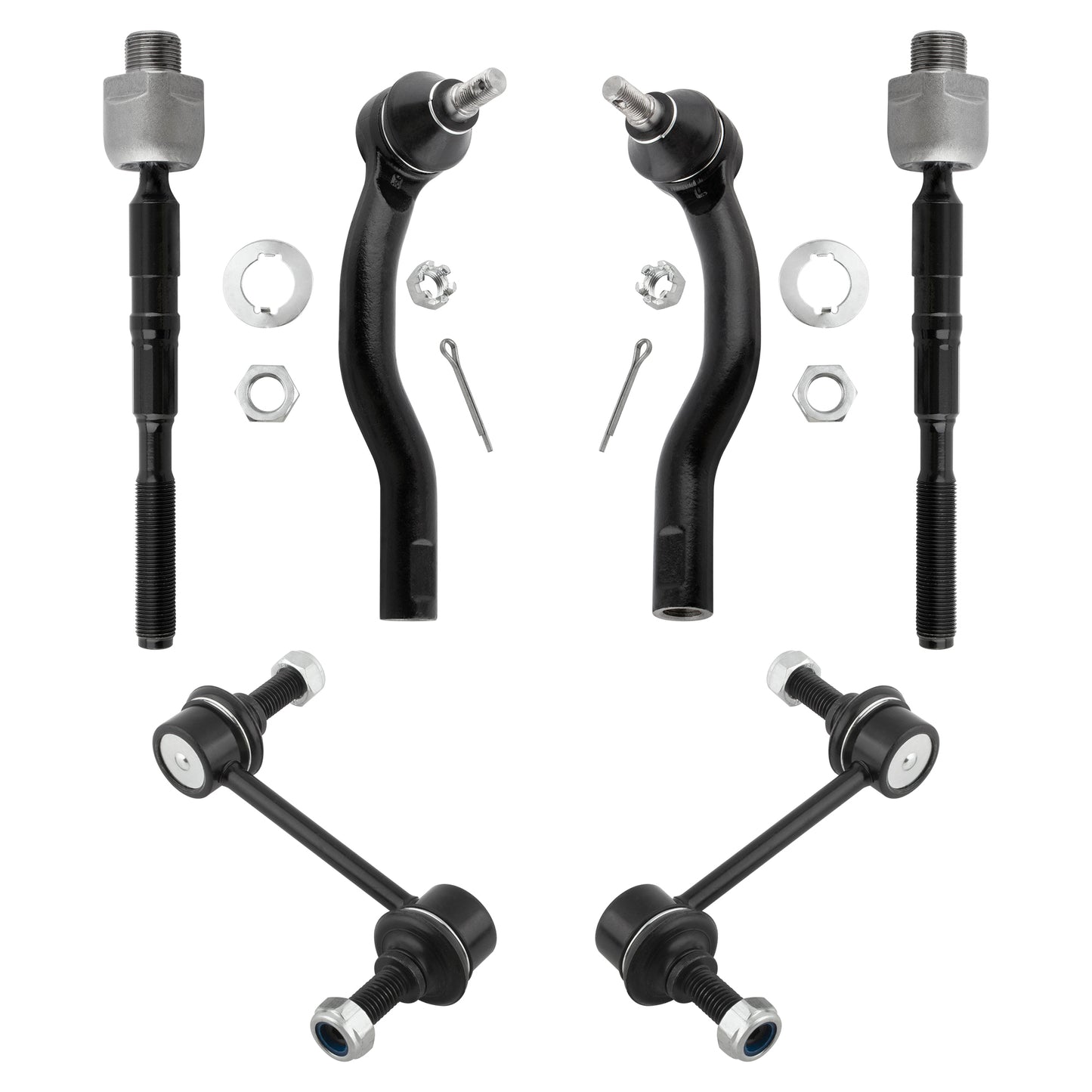 BOXI (Set of 6) Front Sway Bar Links + Inner and Outer Tie Rod Ends Kit Fit for Ford Edge 2007-2014