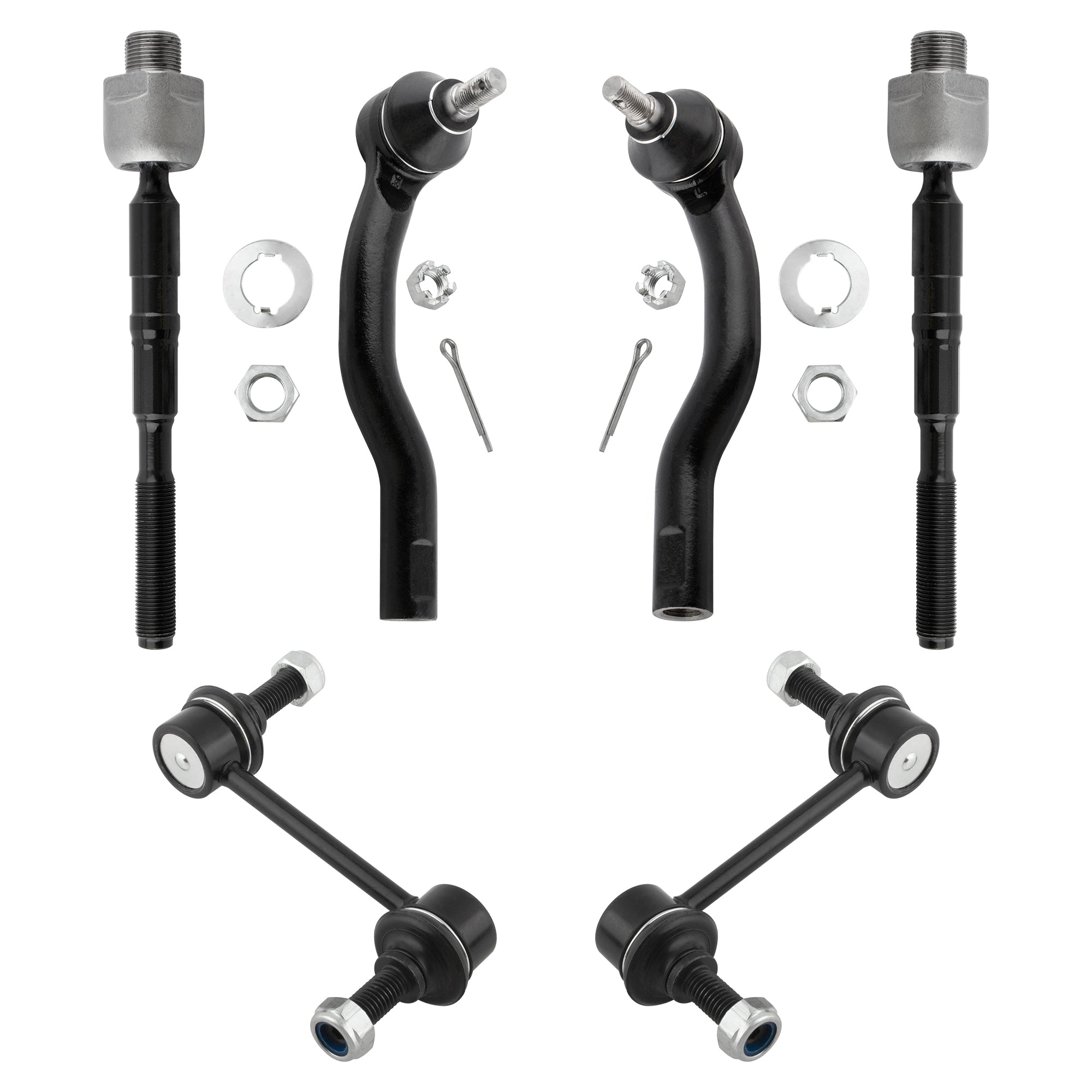 BOXI (Set of 6) Front Sway Bar Links + Inner and Outer Tie Rod Ends Kit Fit for Ford Edge 2007-2014