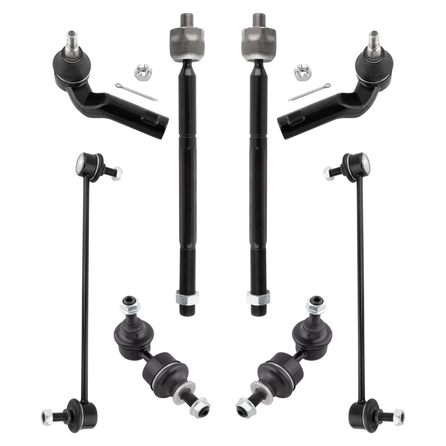 BOXI (Set of 8) Front & Rear Suspension Kit Sway Bar Links + Tie Rod Ends Fit for Mazda 3 2004 2005