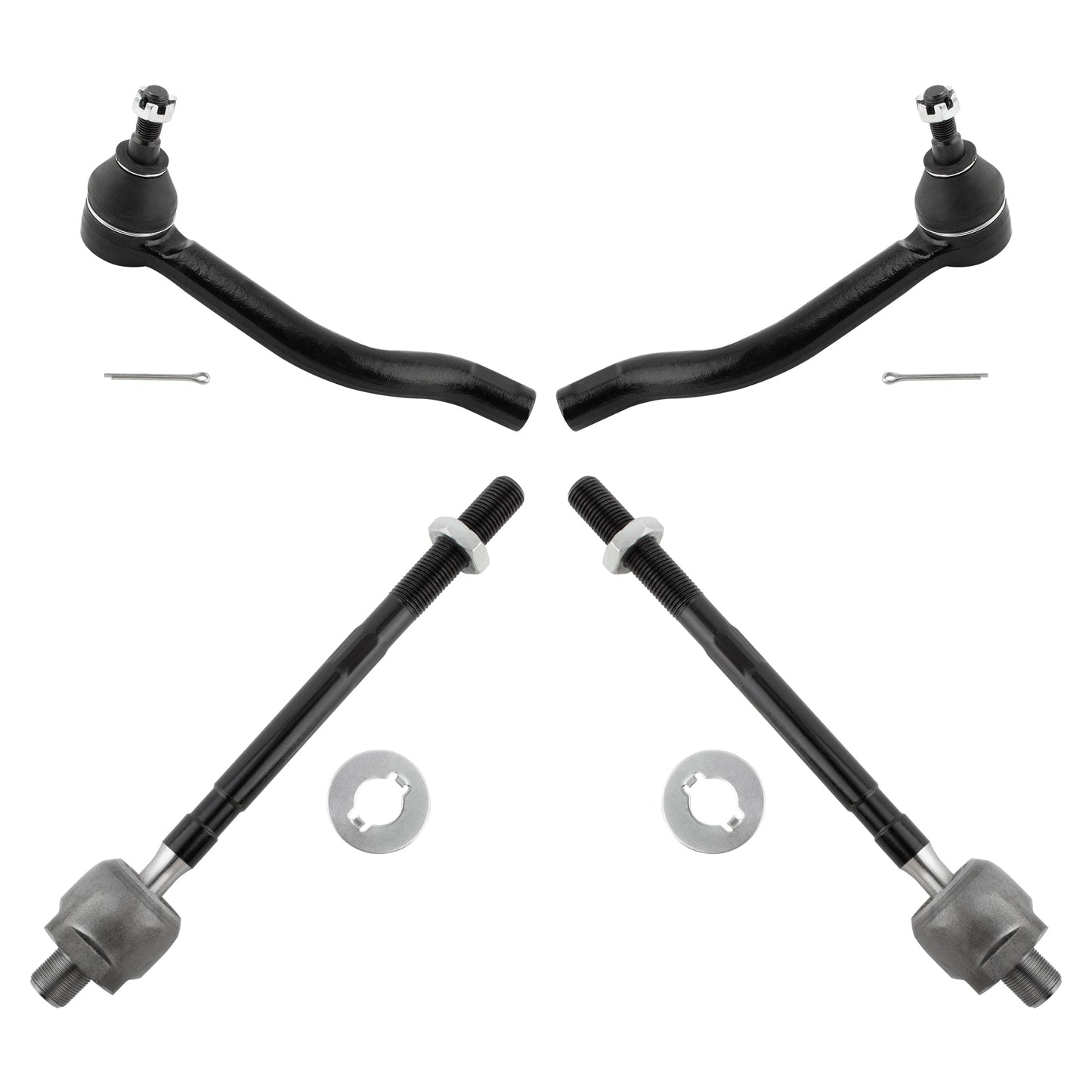 BOXI (Set of 4) Driver and Passenger Side Front Inner and Outer Tie Rod End Links Fit for Nissan