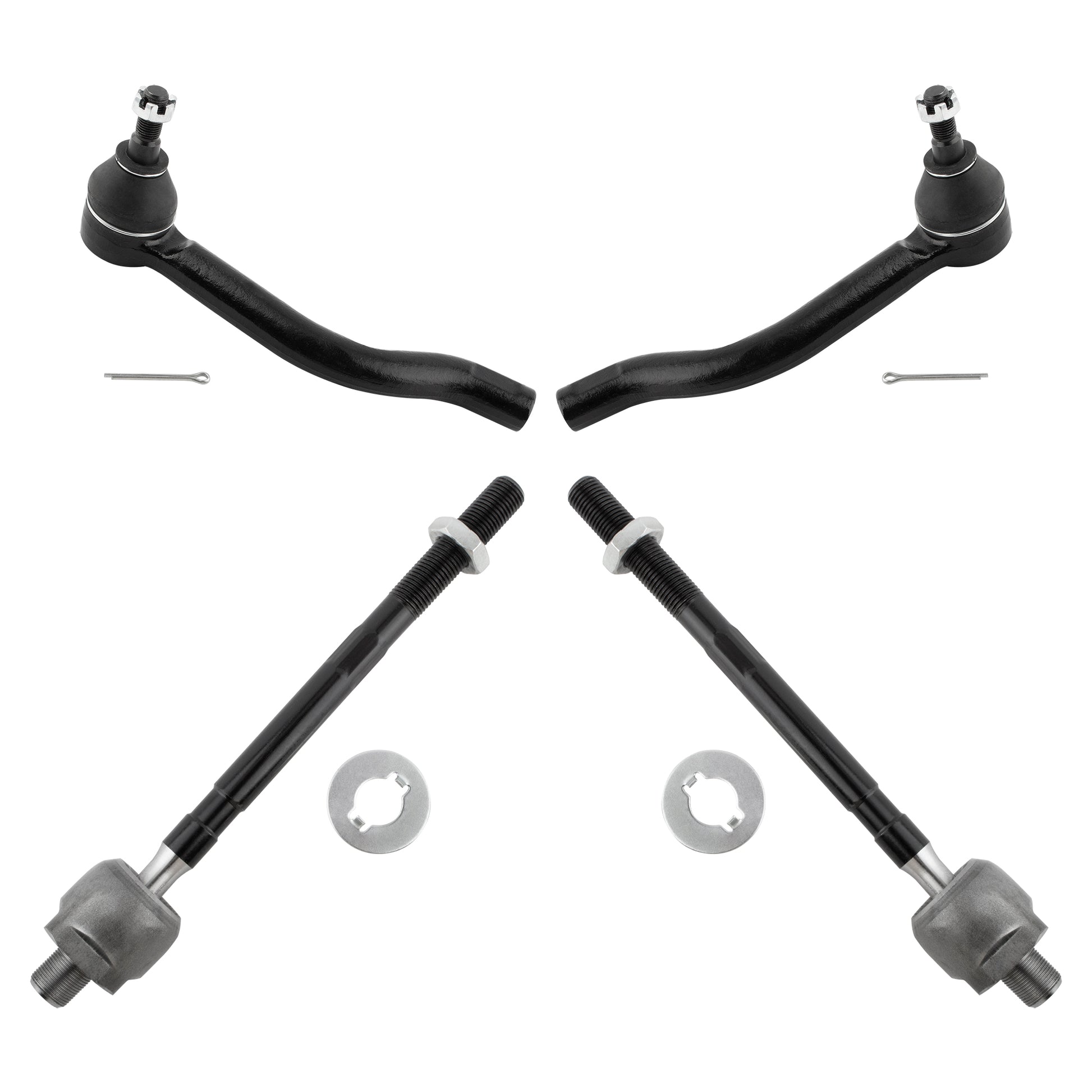 BOXI (Set of 4) Driver and Passenger Side Front Inner and Outer Tie Rod End Links Fit for Nissan