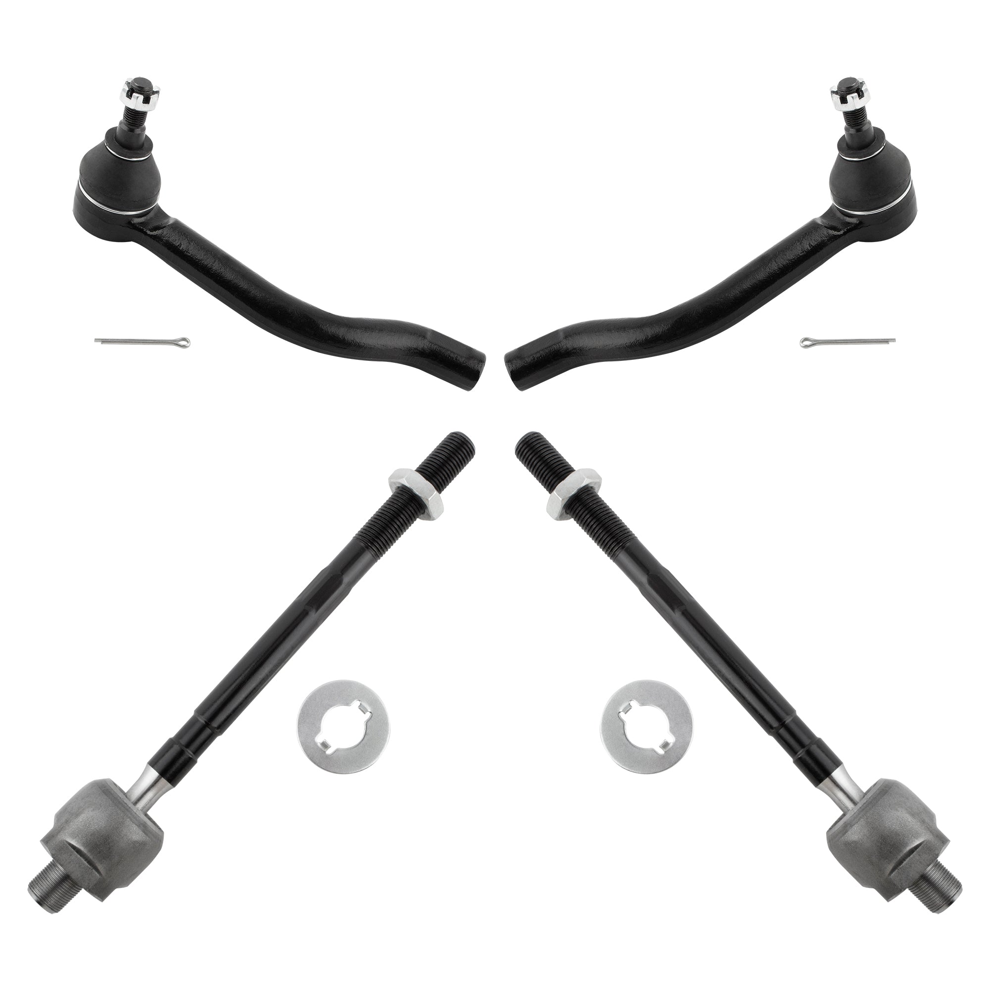 BOXI (Set of 4) Driver and Passenger Side Front Inner and Outer Tie Rod End Links Fit for Nissan