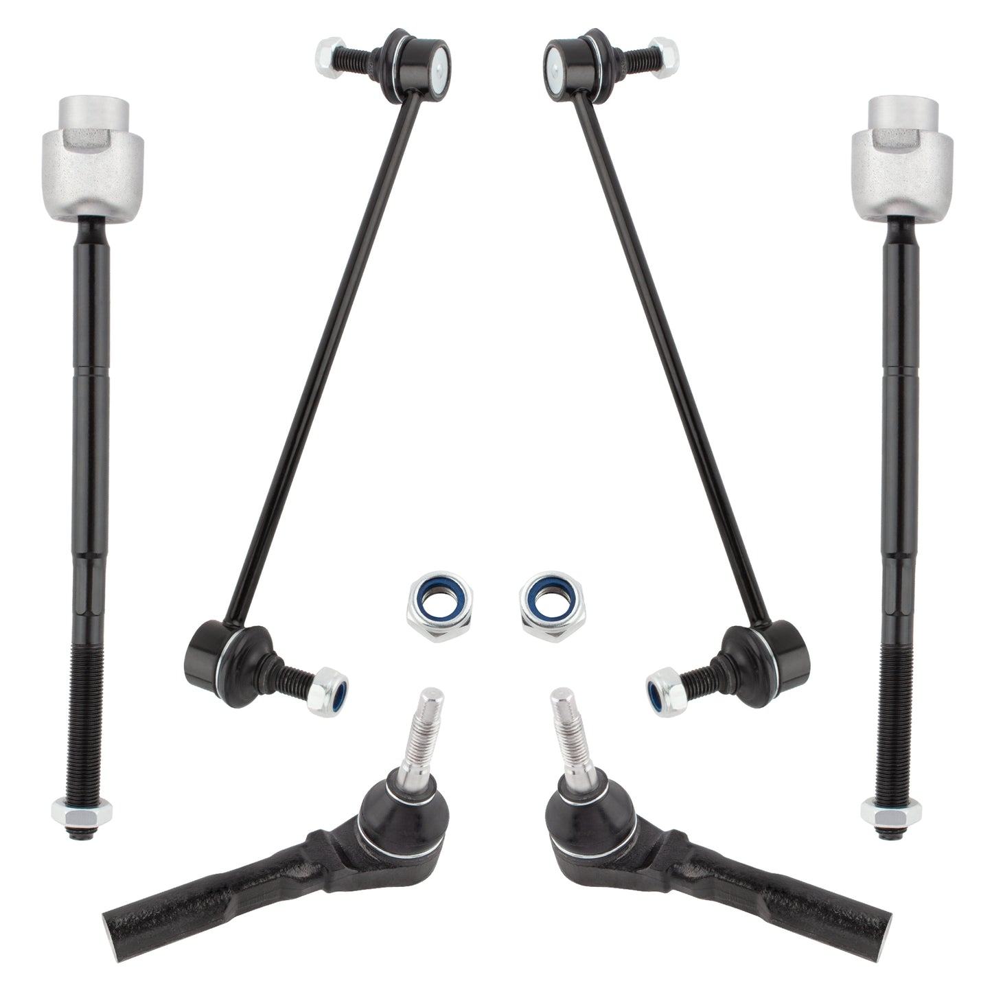 BOXI 6pcs - All (4) Inner & Outer Tie Rods, Both (2) Front Sway Bar Links for Chevy Malibu 2004-12