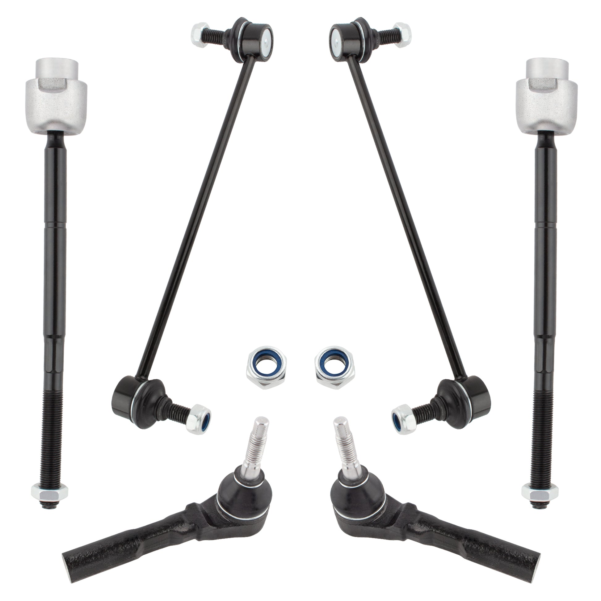 BOXI 6pcs - All (4) Inner & Outer Tie Rods, Both (2) Front Sway Bar Links for Chevy Malibu 2004-12