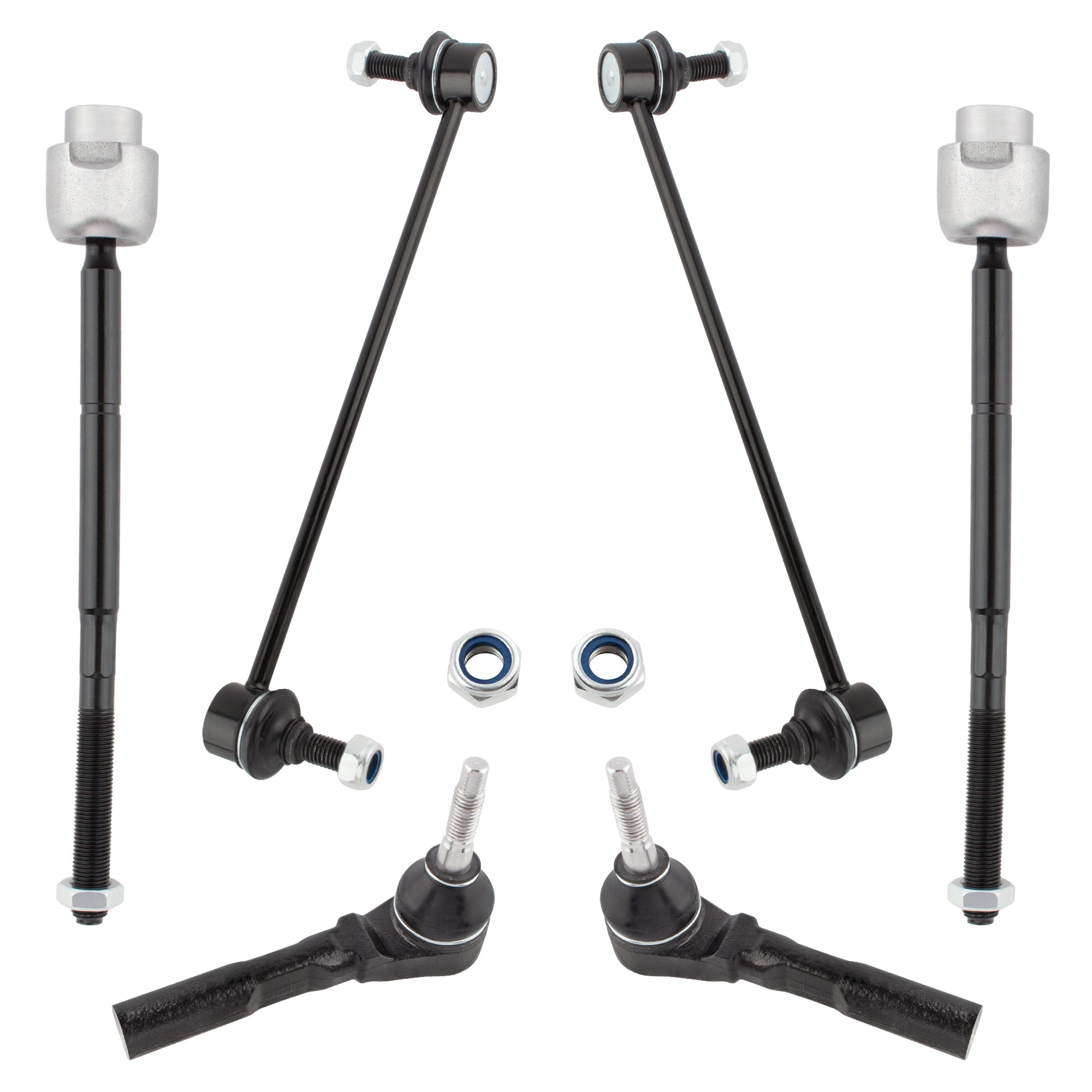 BOXI 6pcs - All (4) Inner & Outer Tie Rods, Both (2) Front Sway Bar Links for Chevy Malibu 2004-12