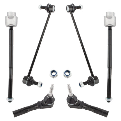 BOXI 6pcs - All (4) Inner & Outer Tie Rods, Both (2) Front Sway Bar Links for Chevy Malibu 2004-12