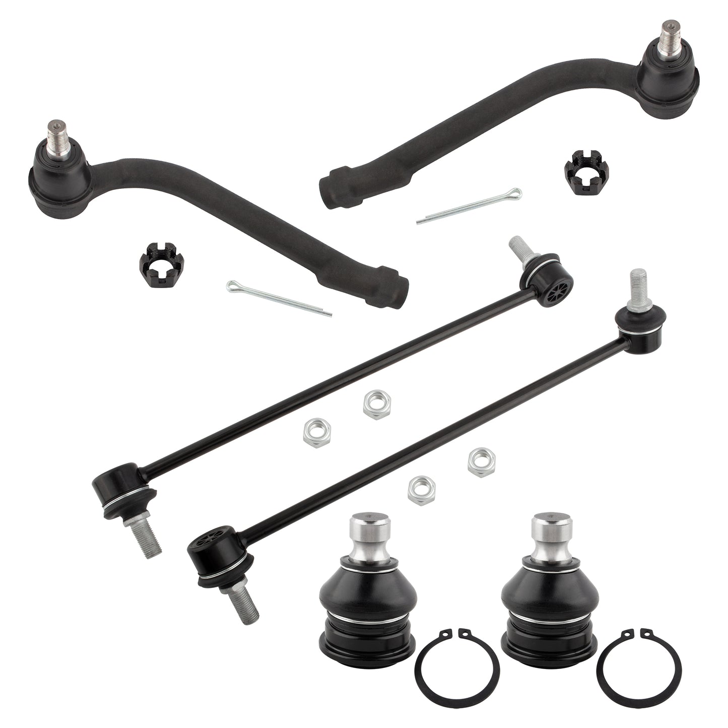 BOXI 6pcs Front Outer Tie Rods+Lower Ball Joints+Sway Bars for Hyundai Santa Fe 2007-2012