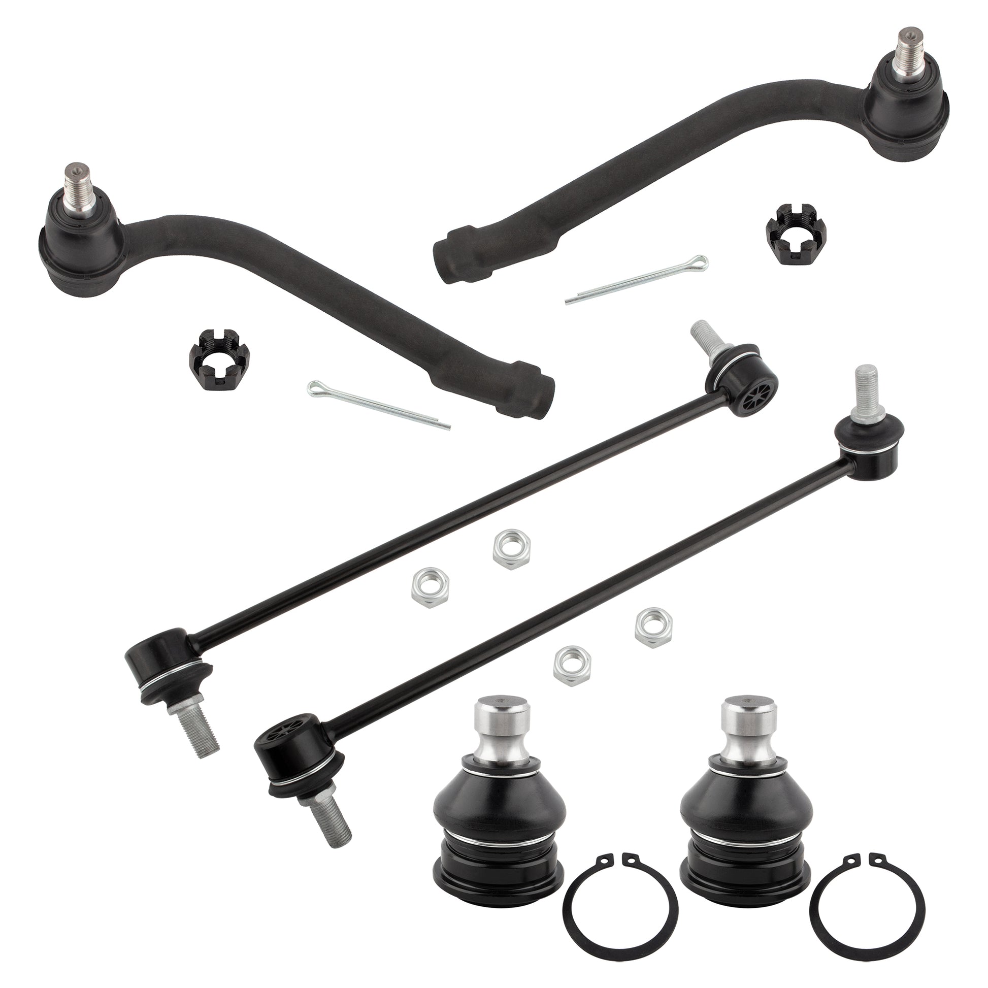 BOXI 6pcs Front Outer Tie Rods+Lower Ball Joints+Sway Bars for Hyundai Santa Fe 2007-2012