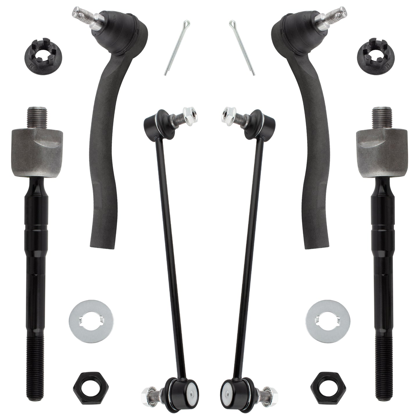 BOXI (Set of 6) Front Stabilizer Sway Bar End Links + Front Inner & Outer Tie Rod Ends Suspension