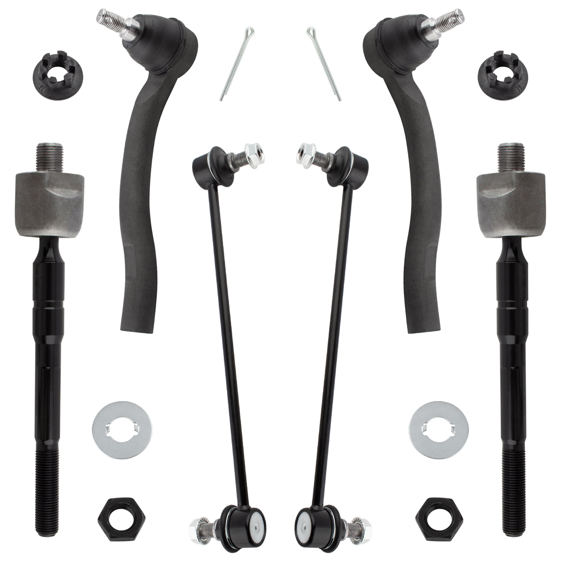 BOXI (Set of 6) Front Stabilizer Sway Bar End Links + Front Inner & Outer Tie Rod Ends Suspension