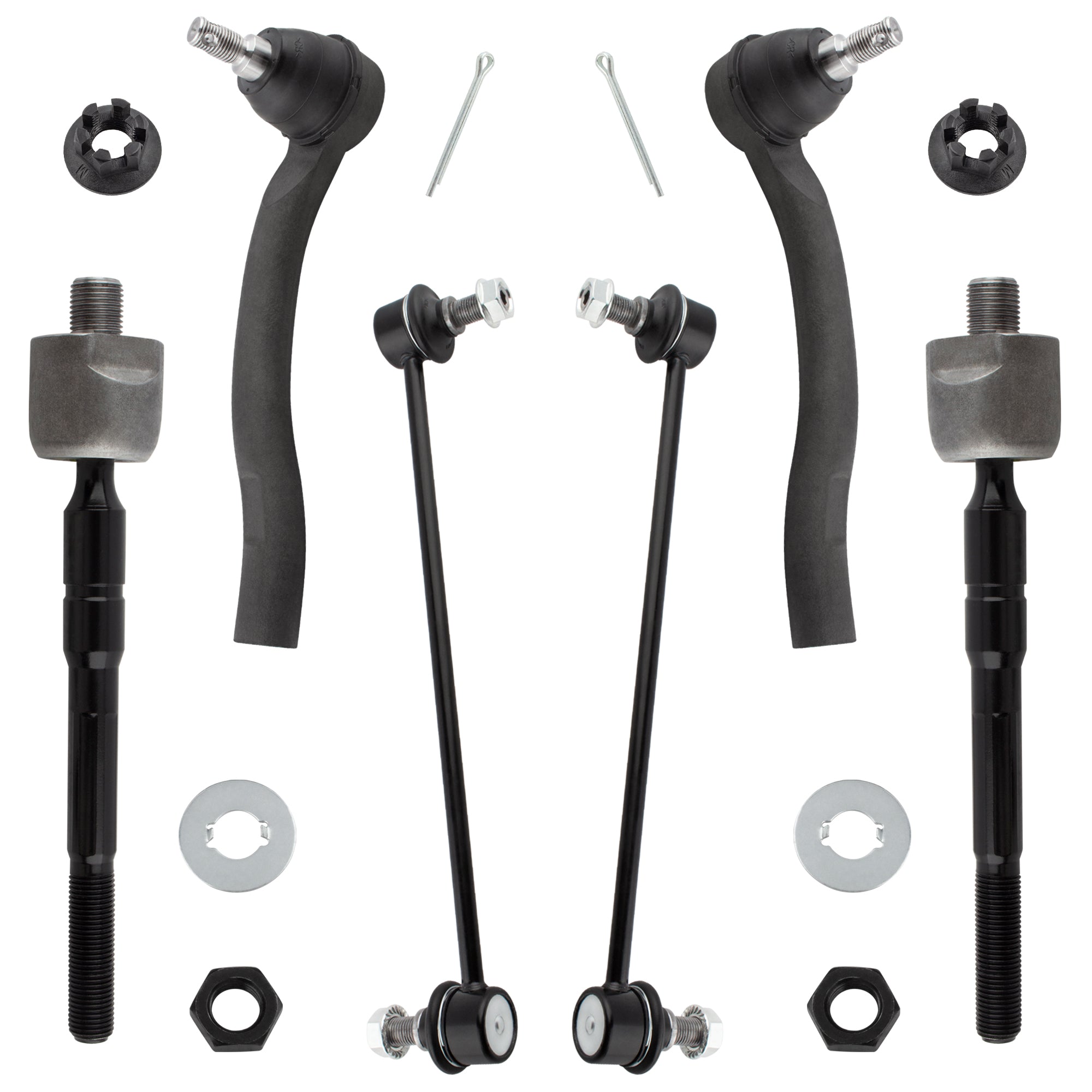 BOXI (Set of 6) Front Stabilizer Sway Bar End Links + Front Inner & Outer Tie Rod Ends Suspension