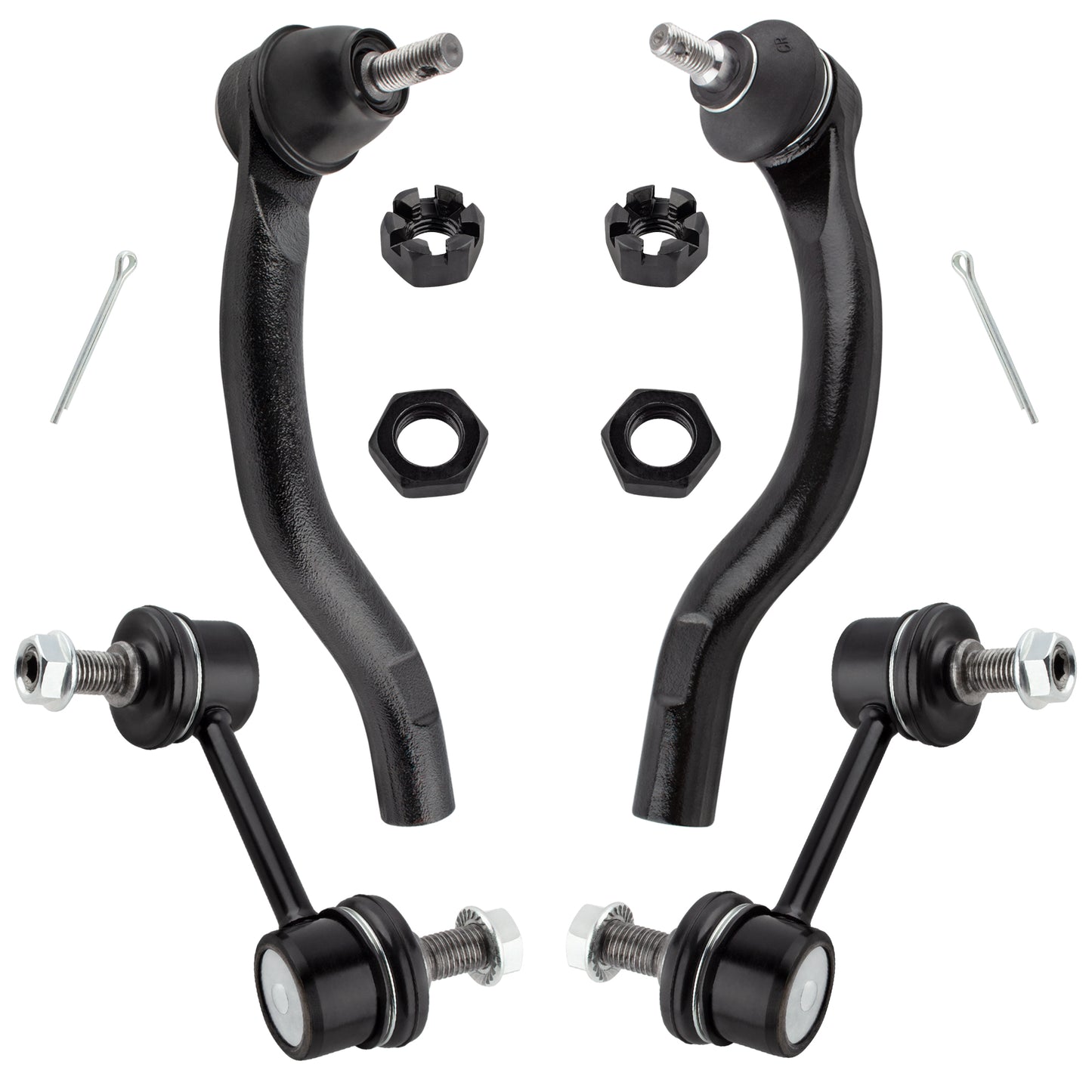 BOXI (Set of 4) Front Outer Tie Rod Ends + Sway Bar End Links Fit for Acura TSX 2004 2005 2006 2007