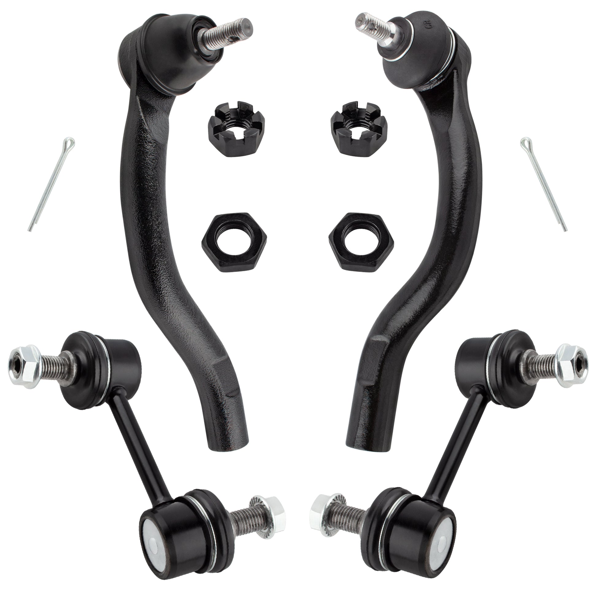 BOXI (Set of 4) Front Outer Tie Rod Ends + Sway Bar End Links Fit for Acura TSX 2004 2005 2006 2007
