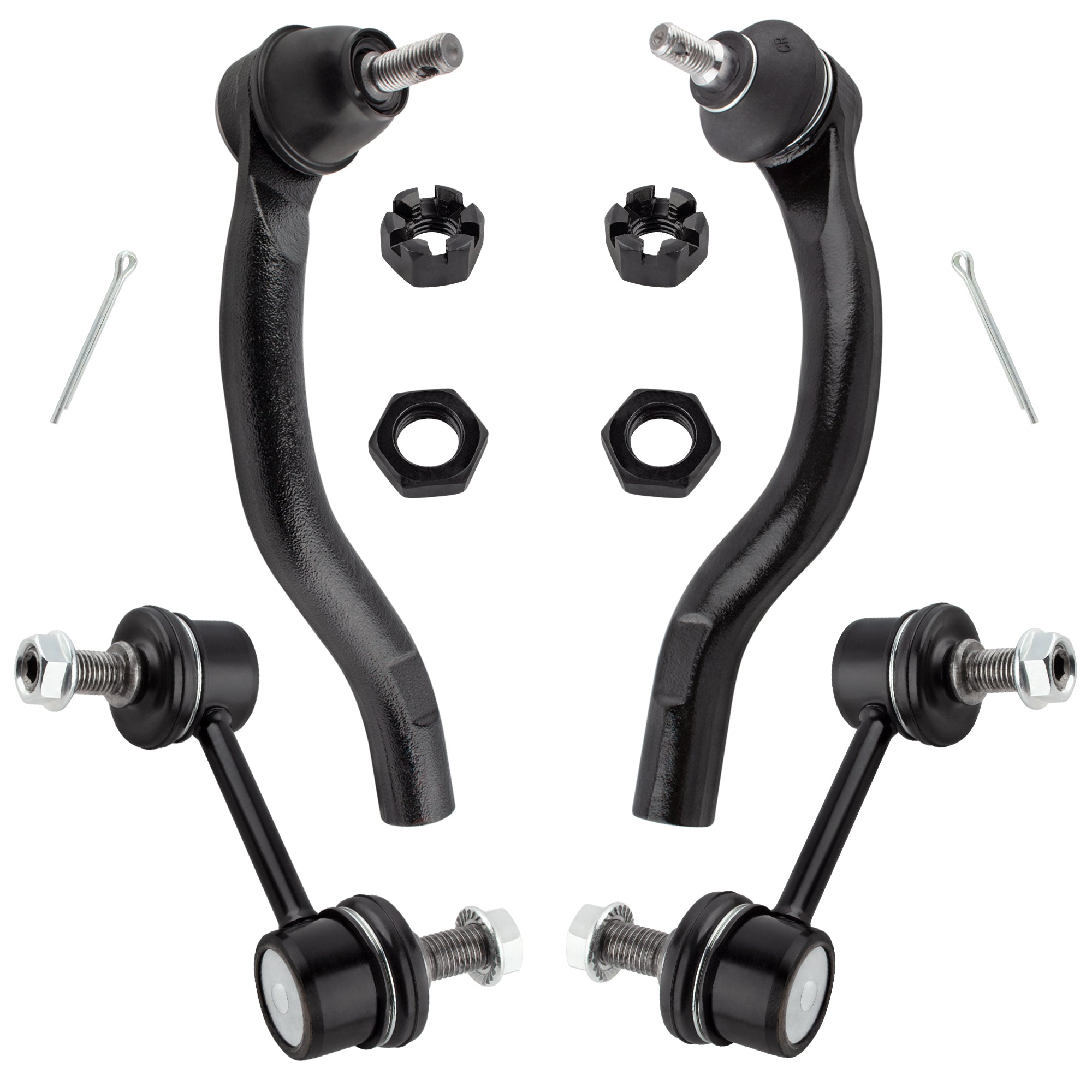 BOXI (Set of 4) Front Outer Tie Rod Ends + Sway Bar End Links Fit for Acura TSX 2004 2005 2006 2007