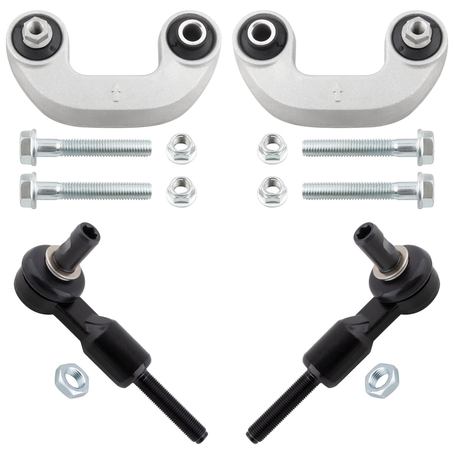 BOXI (Set of 4) Front Outer Tie Rod Ends & Sway Bar End Links Driver and Passenger Sides Suspension