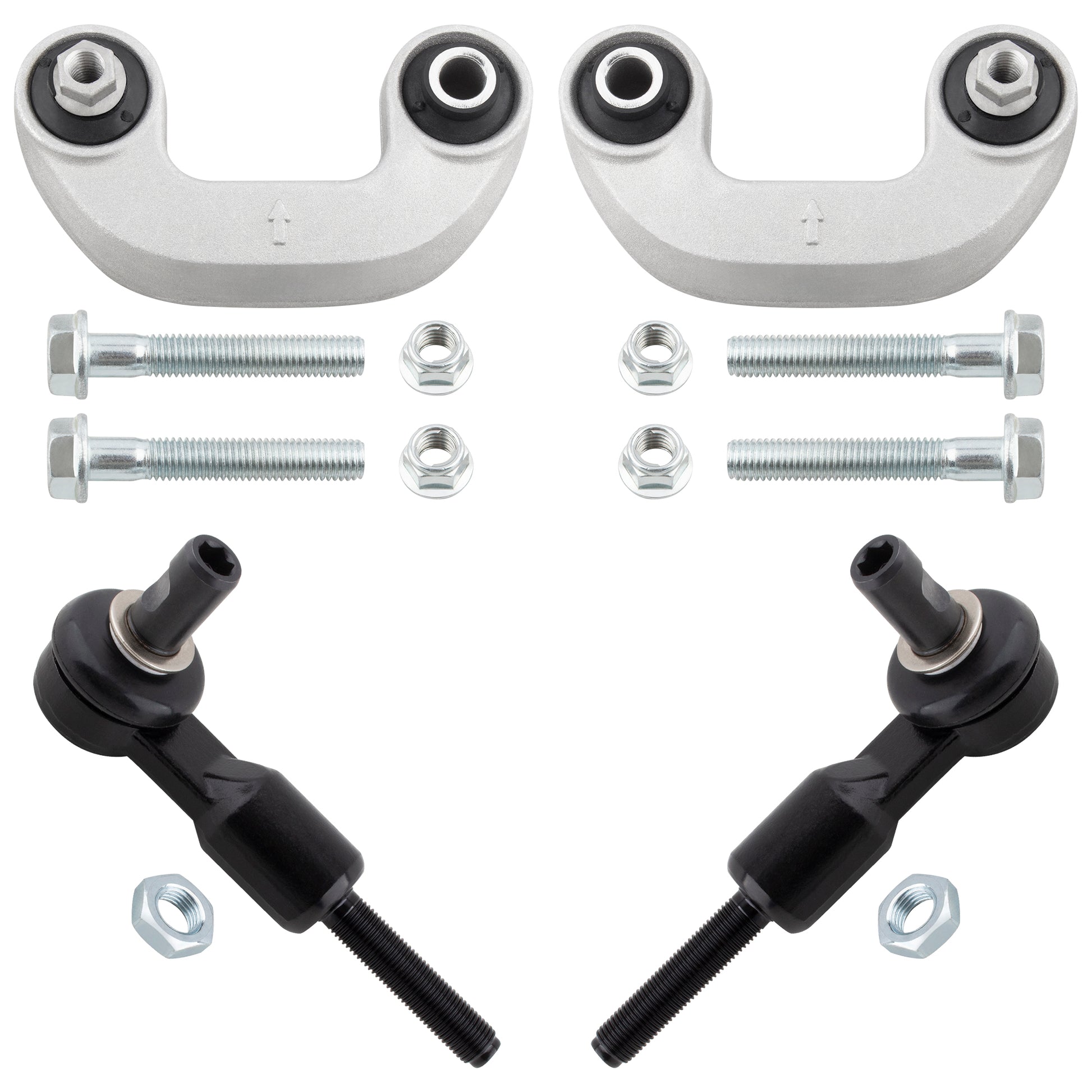 BOXI (Set of 4) Front Outer Tie Rod Ends & Sway Bar End Links Driver and Passenger Sides Suspension