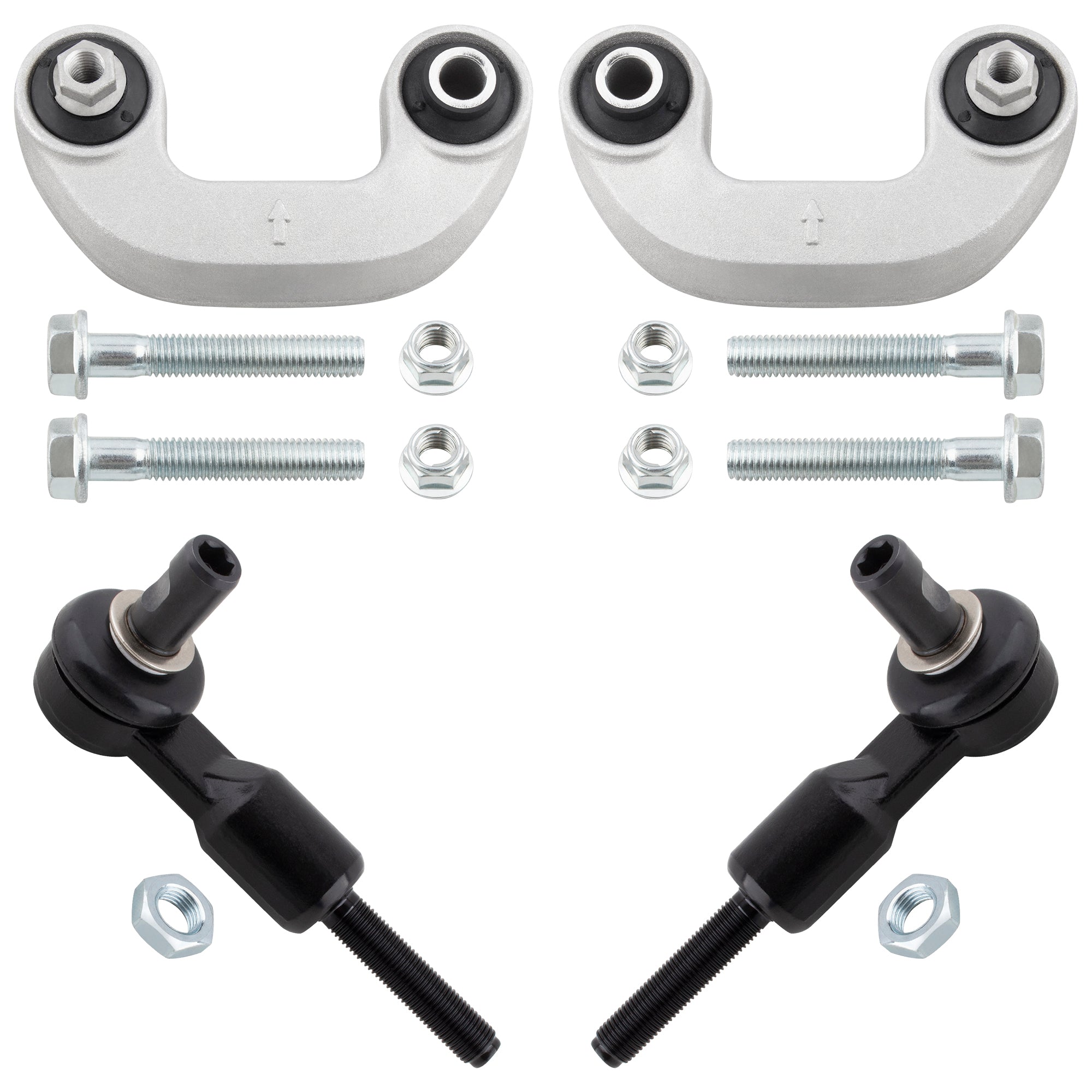 BOXI (Set of 4) Front Outer Tie Rod Ends & Sway Bar End Links Driver and Passenger Sides Suspension