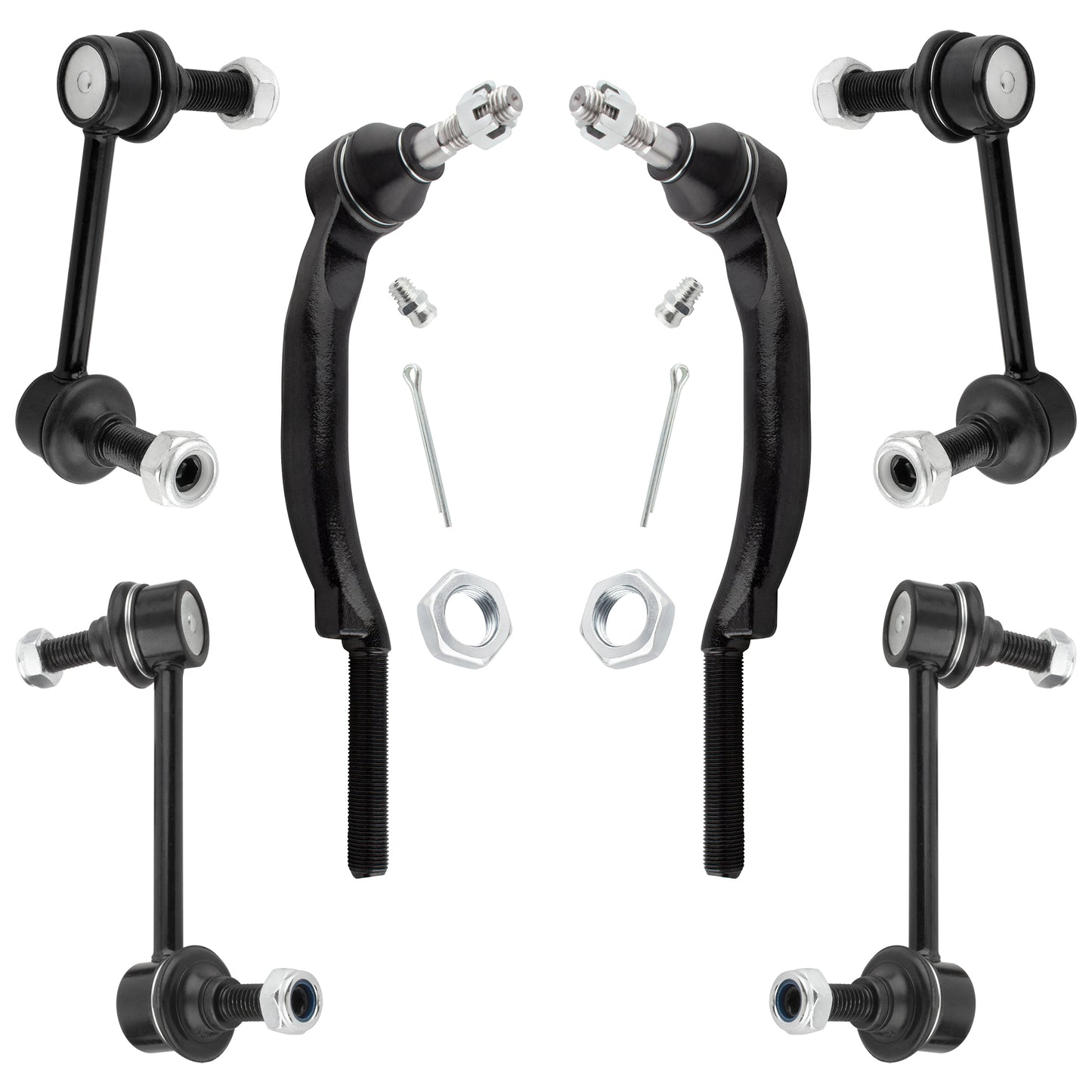 BOXI 6pcs Front & Rear Stabilizer Sway Bar End Links + Outer Tie Rods Fit for Buick Rainier Chevy