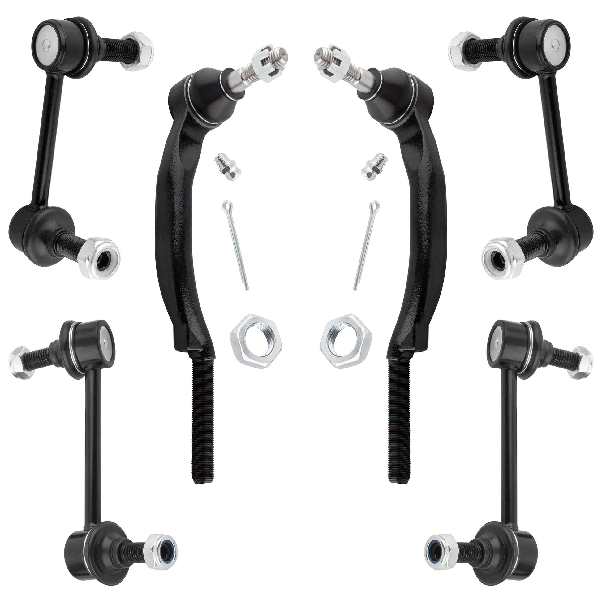 BOXI 6pcs Front & Rear Stabilizer Sway Bar End Links + Outer Tie Rods Fit for Buick Rainier Chevy