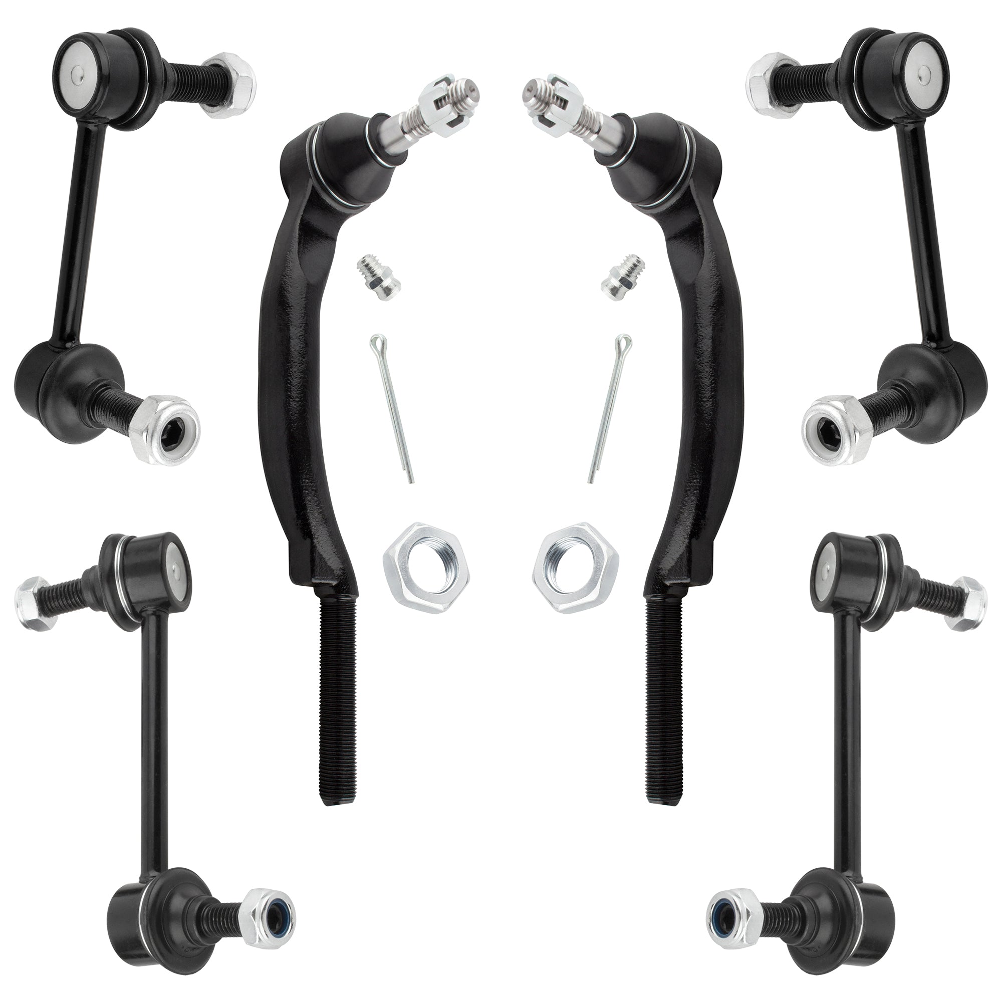 BOXI 6pcs Front & Rear Stabilizer Sway Bar End Links + Outer Tie Rods Fit for Buick Rainier Chevy