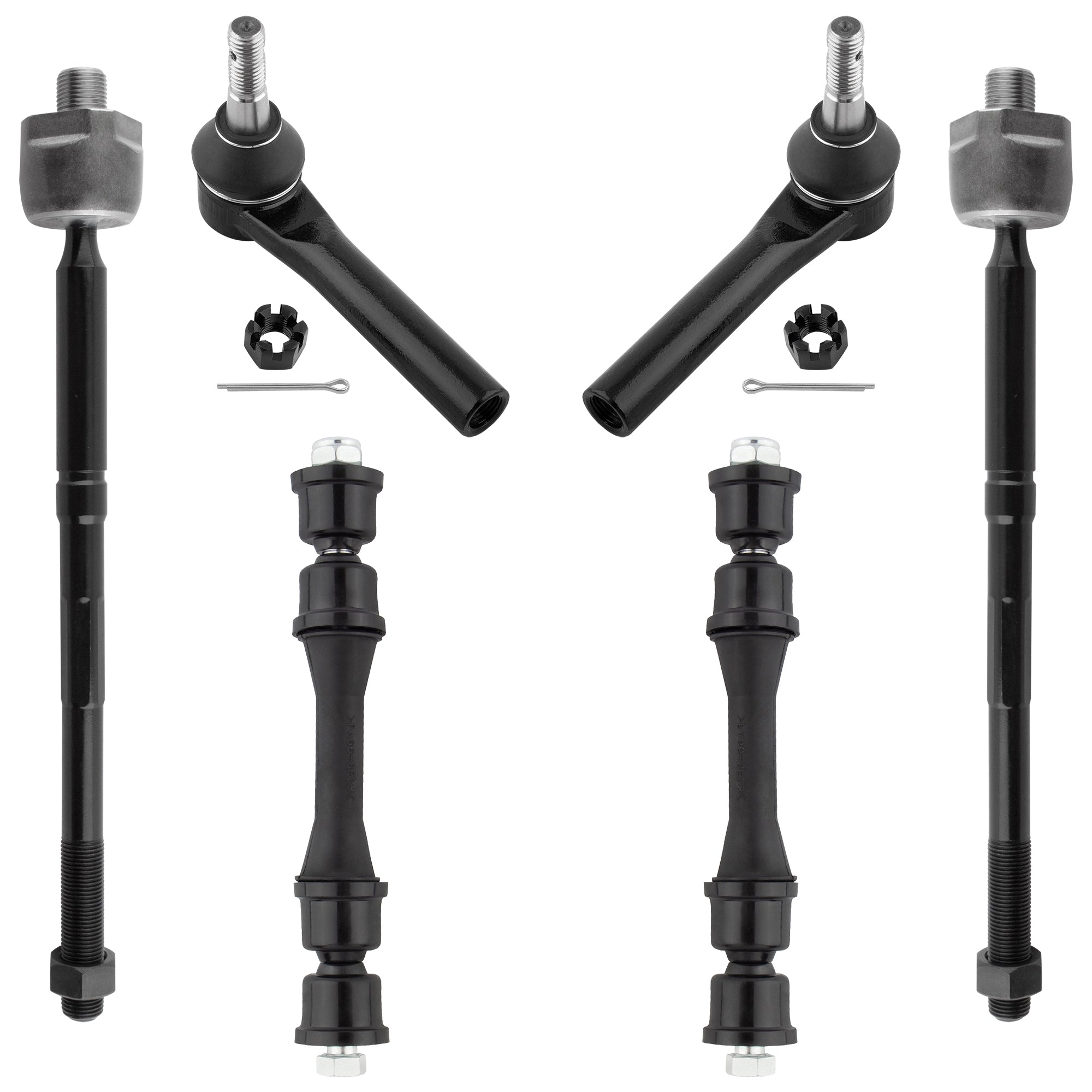 BOXI (Set of 6) Front Inner Outer Tie Rods + Sway Bar Links Fit for Cadillac Escalade ESV
