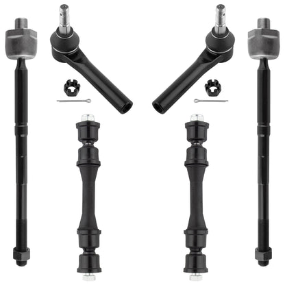BOXI (Set of 6) Front Inner Outer Tie Rods + Sway Bar Links Fit for Cadillac Escalade ESV