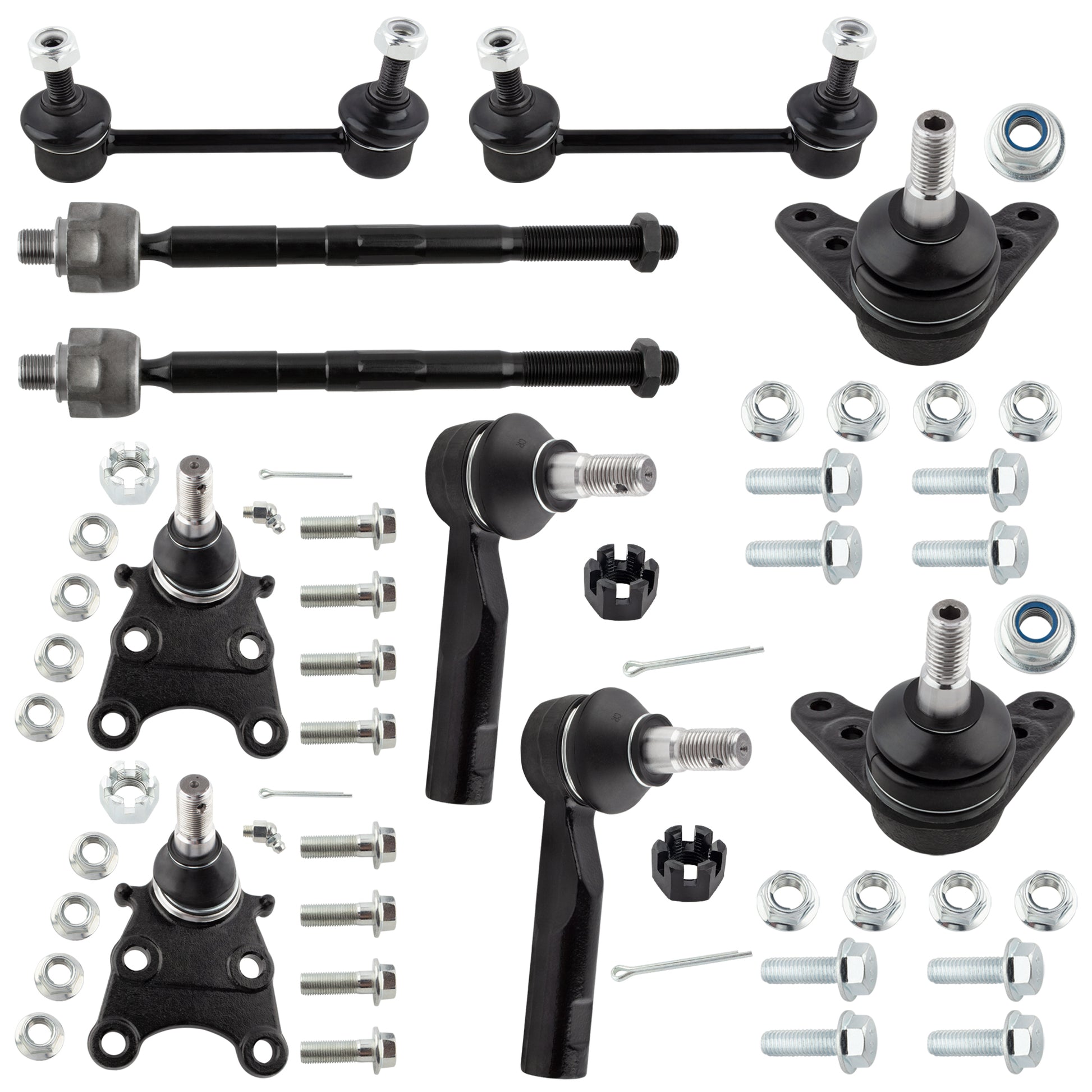 BOXI (Set of 10) Front Inner Outer Tie Rods + Upper Lower Ball Joints + Sway Bar Links Fit
