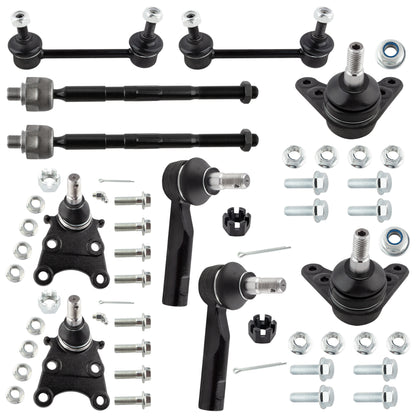 BOXI (Set of 10) Front Inner Outer Tie Rods + Upper Lower Ball Joints + Sway Bar Links Fit