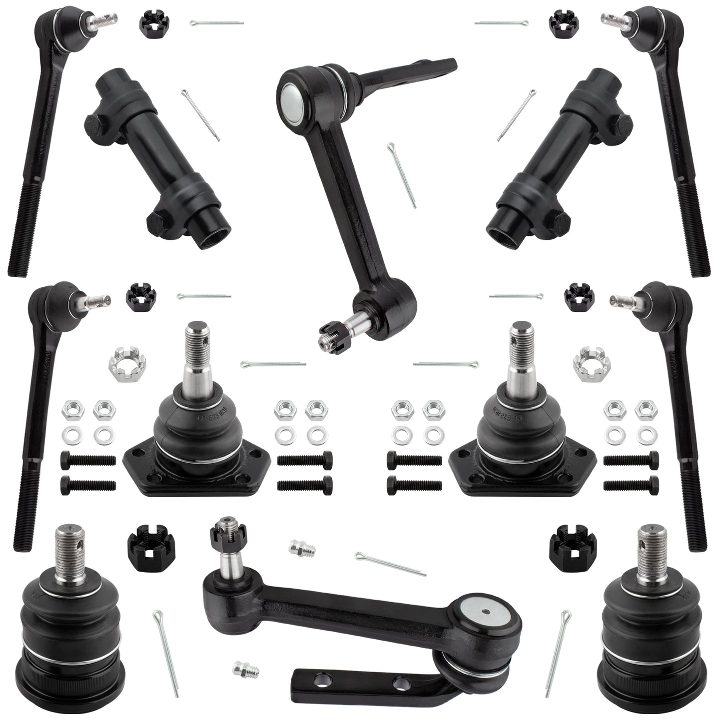 BOXI (Set of 12) Front Steering Idler Arm Inner & Outer Tie Rod Ends Upper & Lower Ball Joints