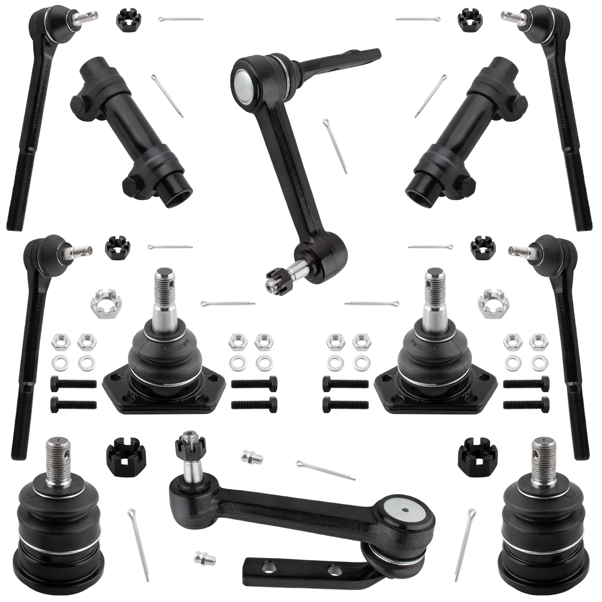 BOXI (Set of 12) Front Steering Idler Arm Inner & Outer Tie Rod Ends Upper & Lower Ball Joints