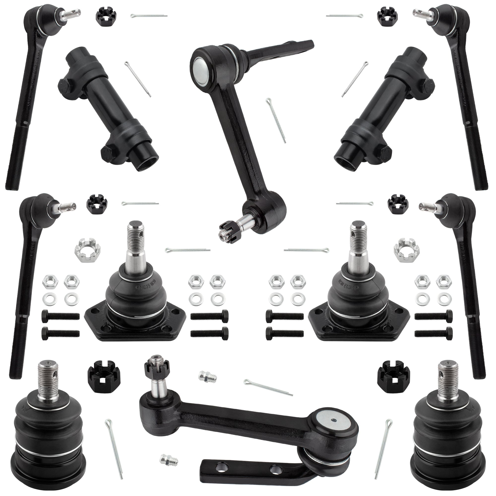 BOXI (Set of 12) Front Steering Idler Arm Inner & Outer Tie Rod Ends Upper & Lower Ball Joints