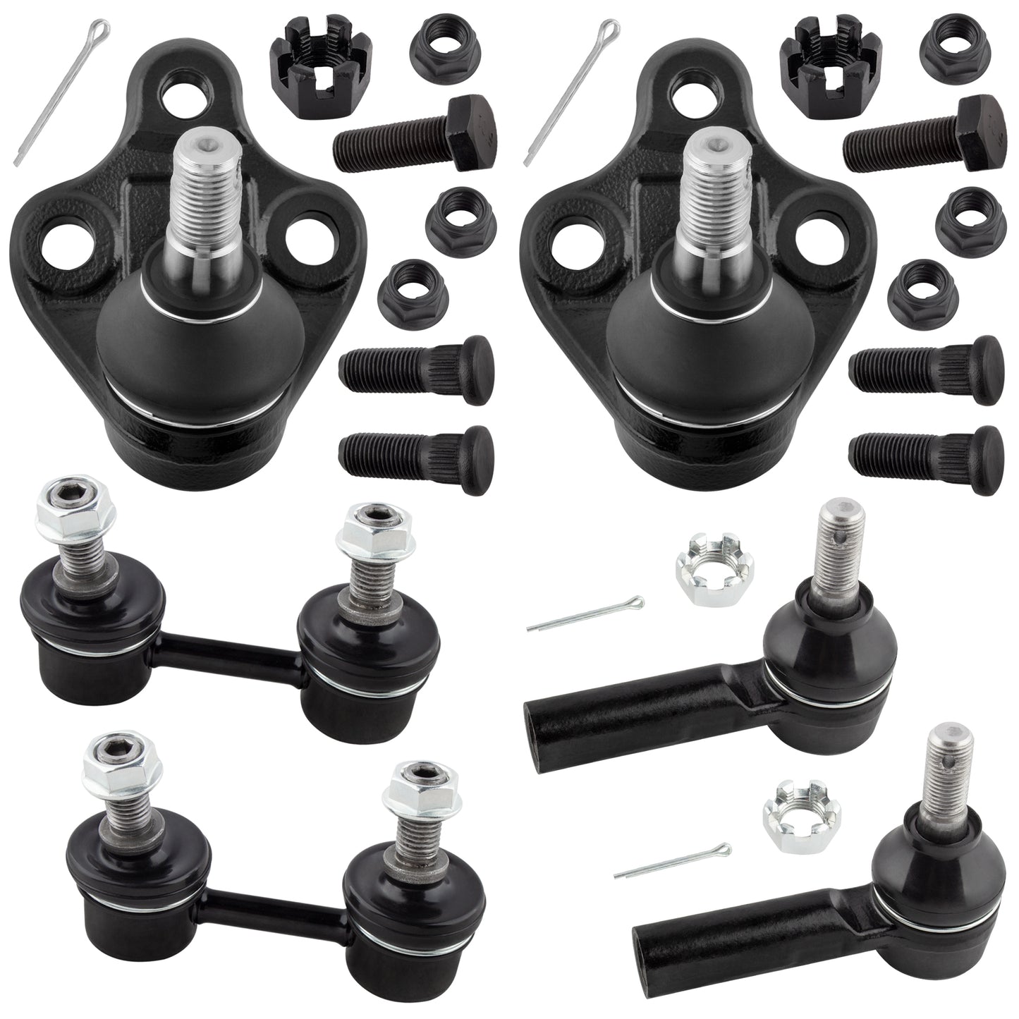 BOXI (Set of 6) Front Lower Ball Joints + Front Outer Tie Rods + Front Stabilizer Sway Bar Links