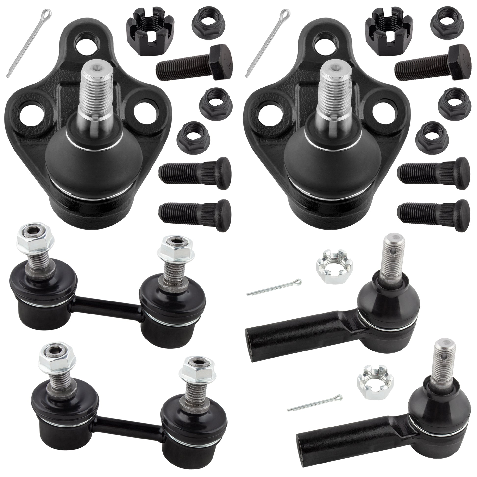 BOXI (Set of 6) Front Lower Ball Joints + Front Outer Tie Rods + Front Stabilizer Sway Bar Links