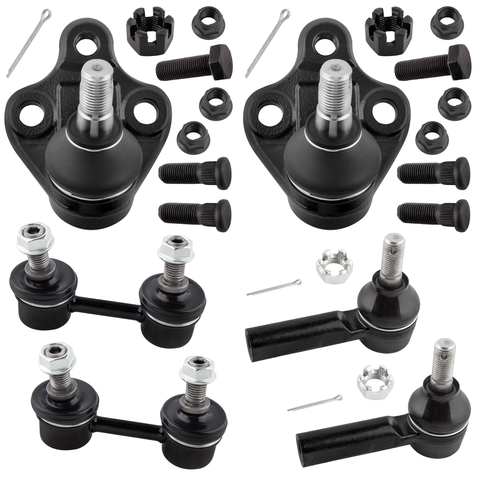 BOXI (Set of 6) Front Lower Ball Joints + Front Outer Tie Rods + Front Stabilizer Sway Bar Links