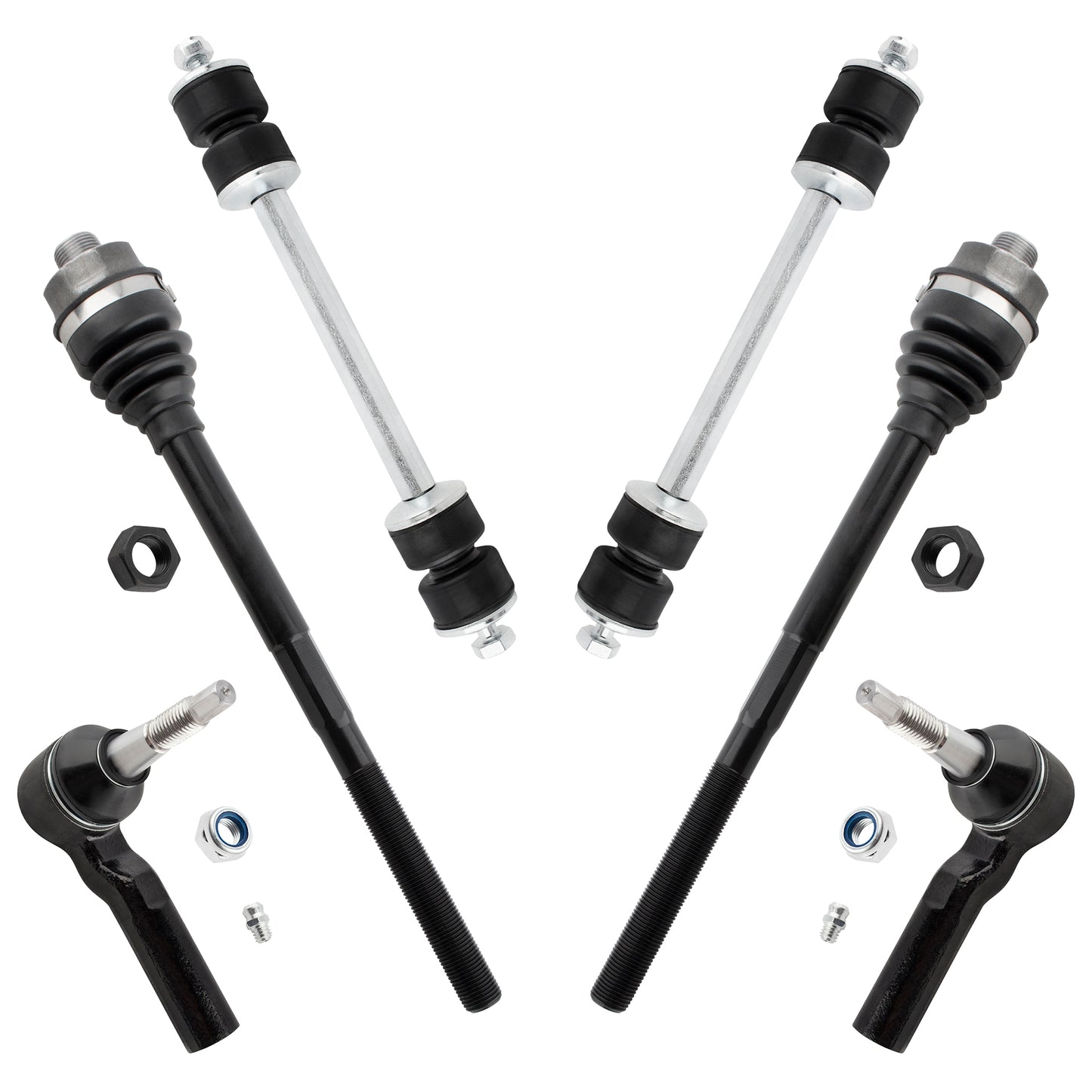 BOXI (Set of 6) Front Inner & Outer Tie Rod End + Sway Bars Links Fit for Chevrolet Silverado GMC