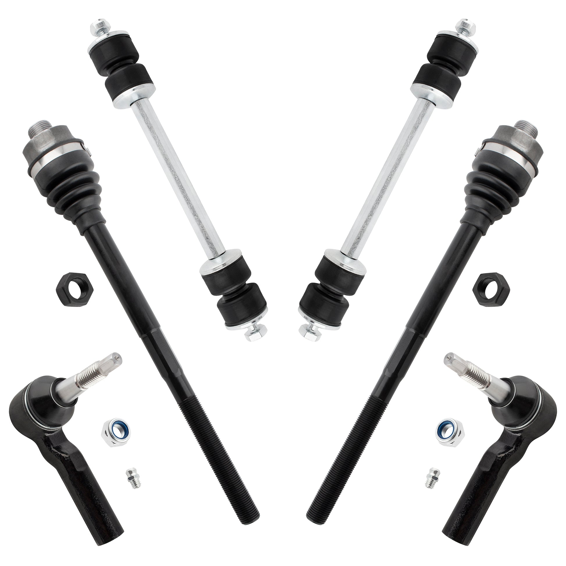 BOXI (Set of 6) Front Inner & Outer Tie Rod End + Sway Bars Links Fit for Chevrolet Silverado GMC