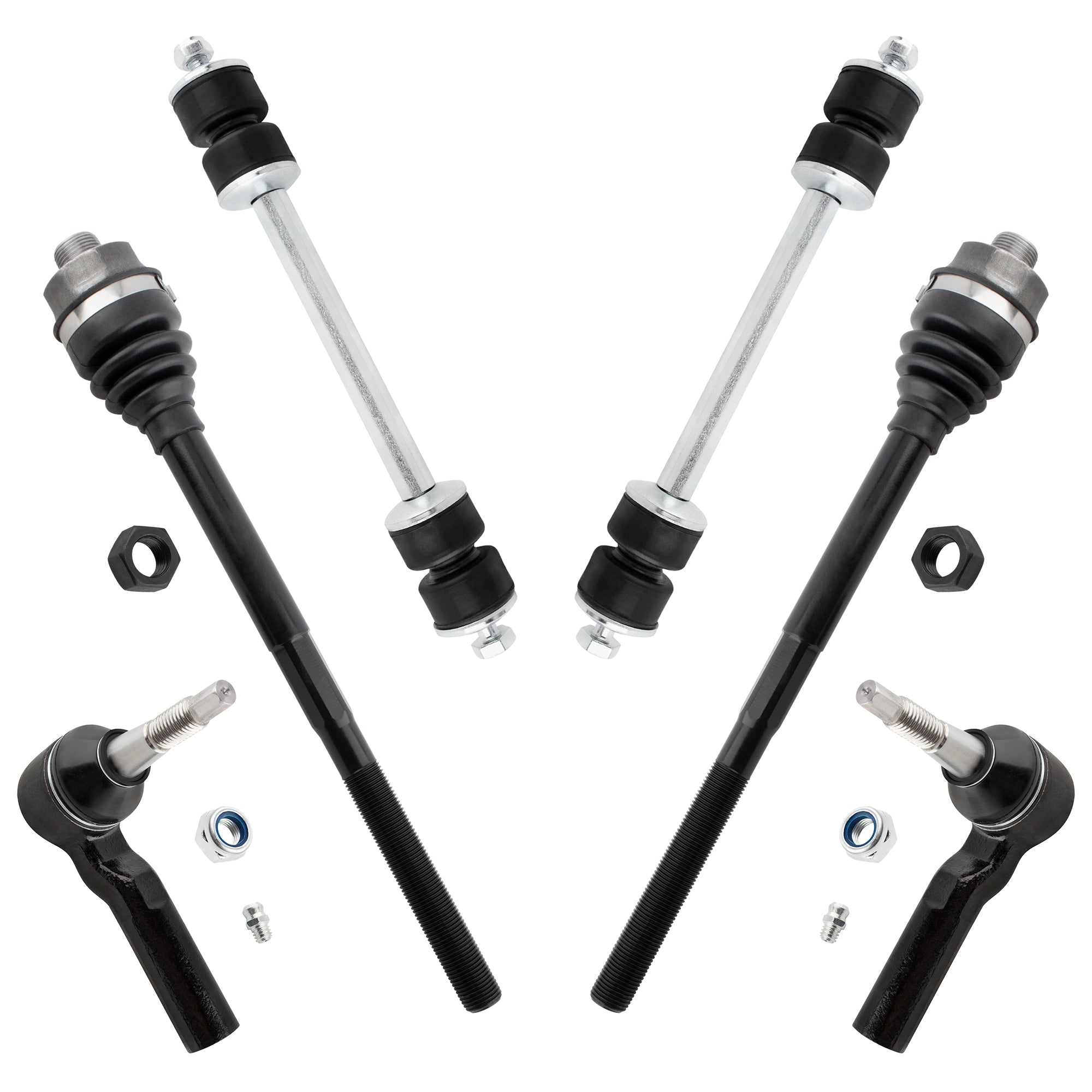 BOXI (Set of 6) Front Inner & Outer Tie Rod End + Sway Bars Links Fit for Chevrolet Silverado GMC